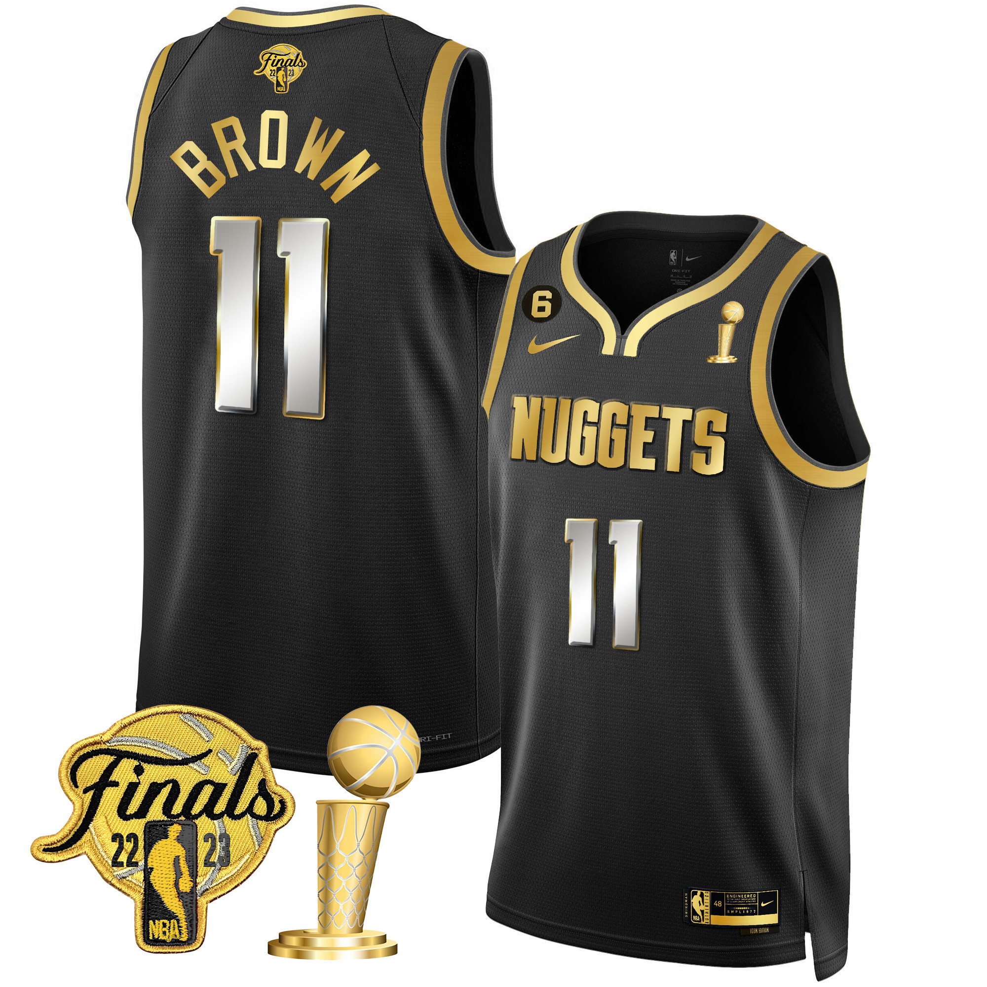 Bruce Brown Men's Denver Nuggets 2023 Finals & Champions Patch Gold Black Limited Jersey - All Stitched