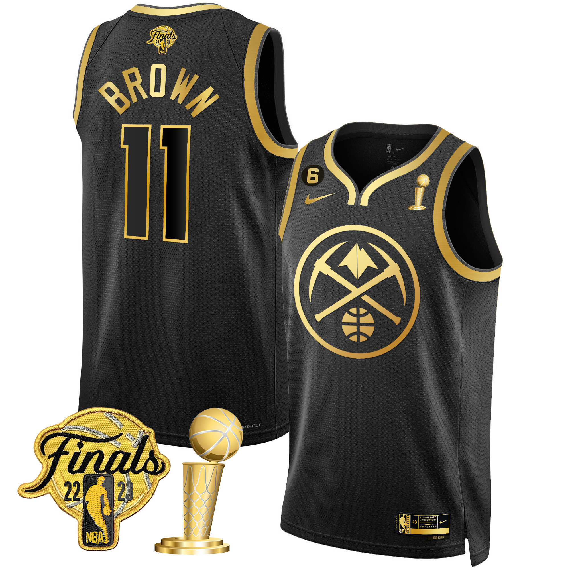 Bruce Brown Men's Denver Nuggets 2023 Finals & Champions Patch Gold Special Black Gold Jersey - All Stitched