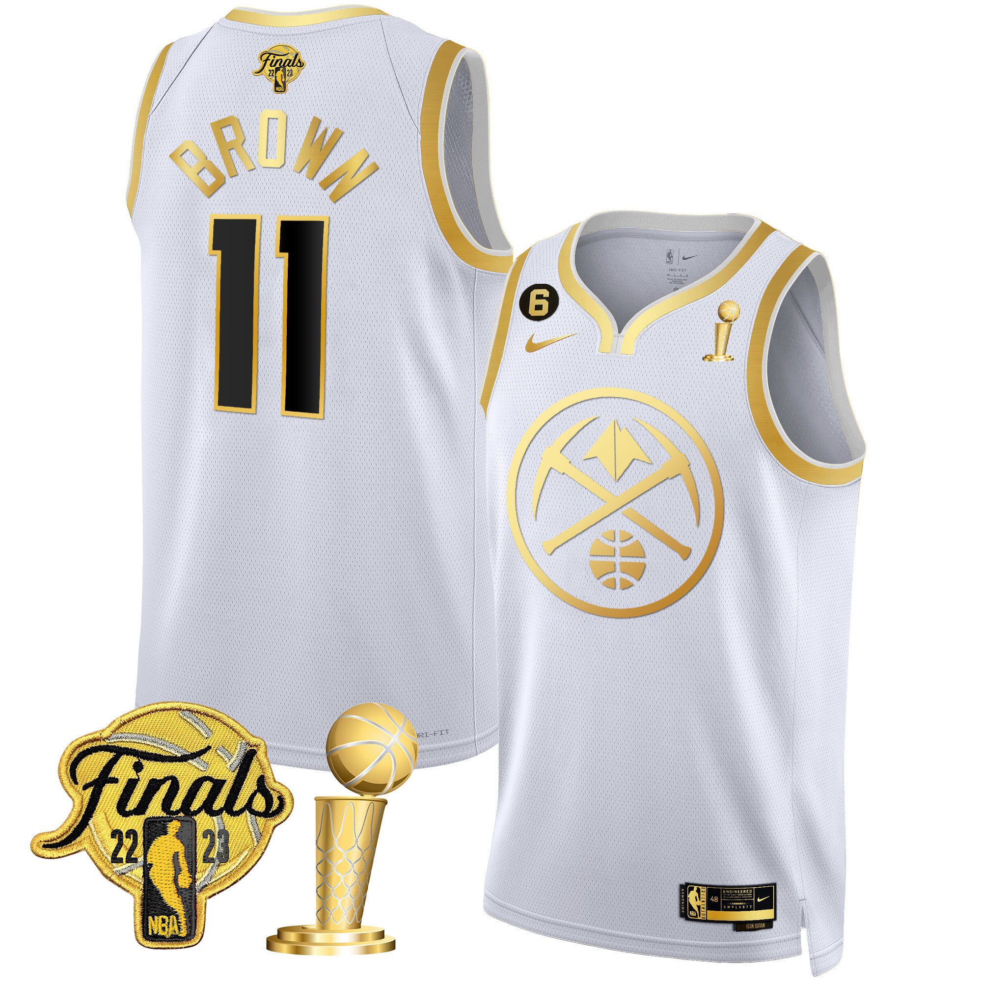 Bruce Brown Men's Denver Nuggets 2023 Finals & Champions Patch Gold Special White Gold Jersey - All Stitched