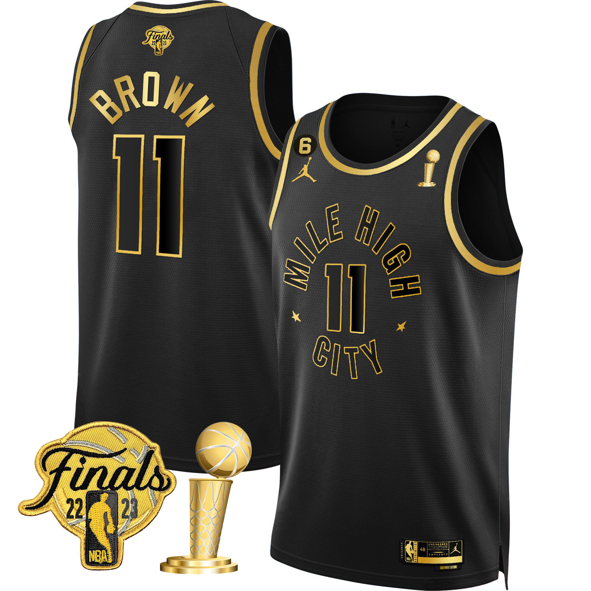 Bruce Brown Men's Denver Nuggets 2023 Finals & Champions Patch Gold Statement Black Jersey - All Stitched