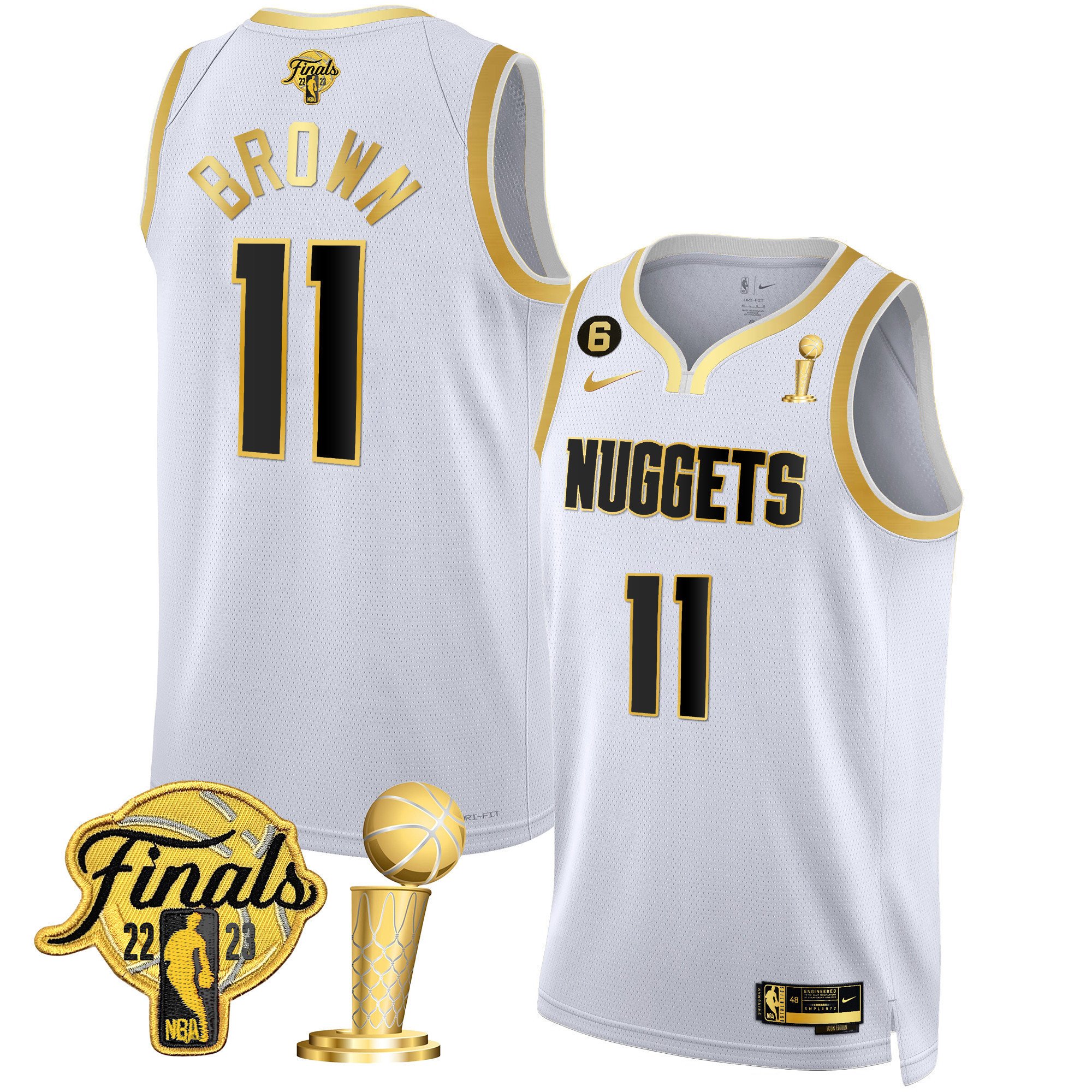 Bruce Brown Men's Denver Nuggets 2023 Finals & Champions Patch Gold White Gold Jersey - All Stitched