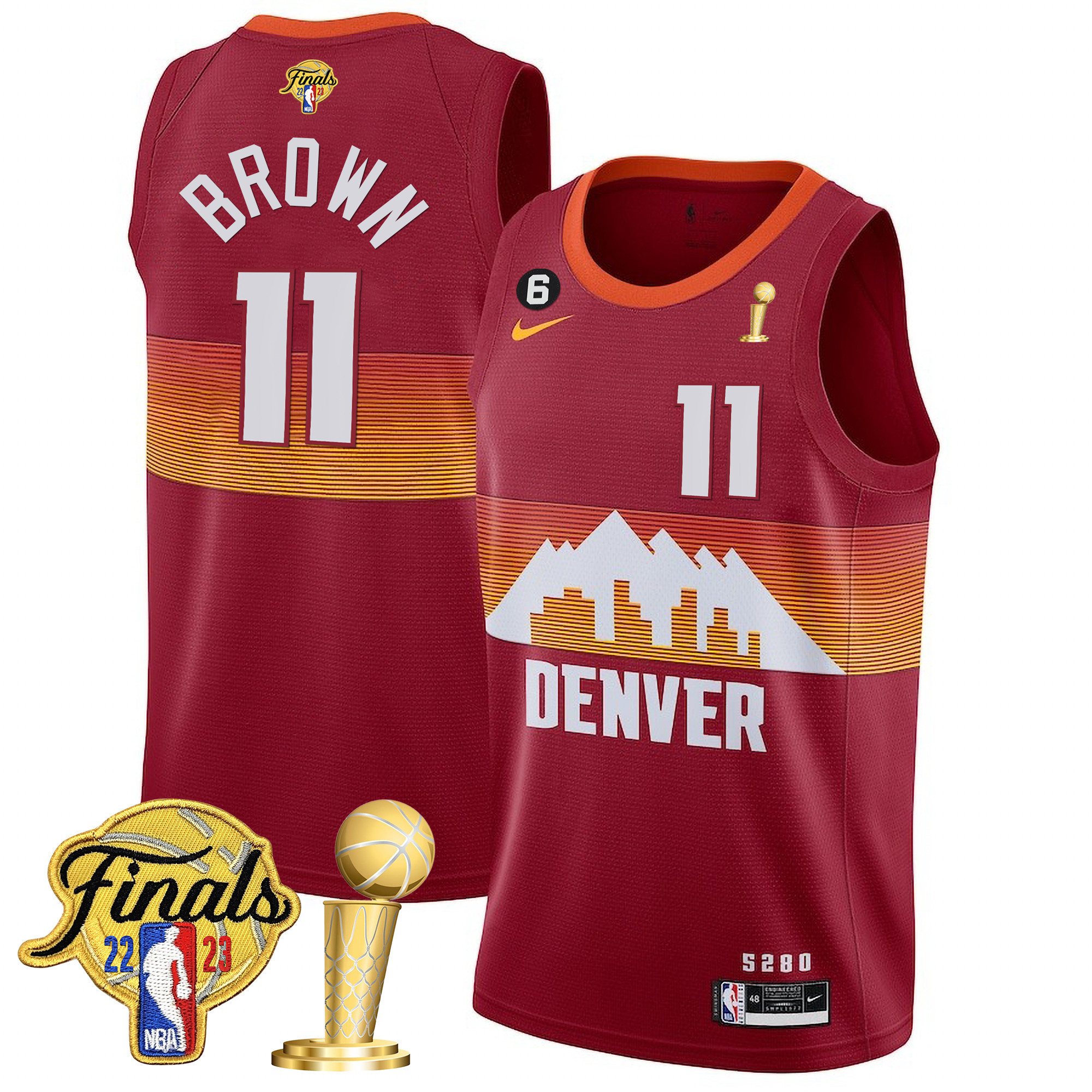 Bruce Brown Men's Denver Nuggets 2023 Finals Patch & Champions Collection V2 City Red Jersey - All Stitched