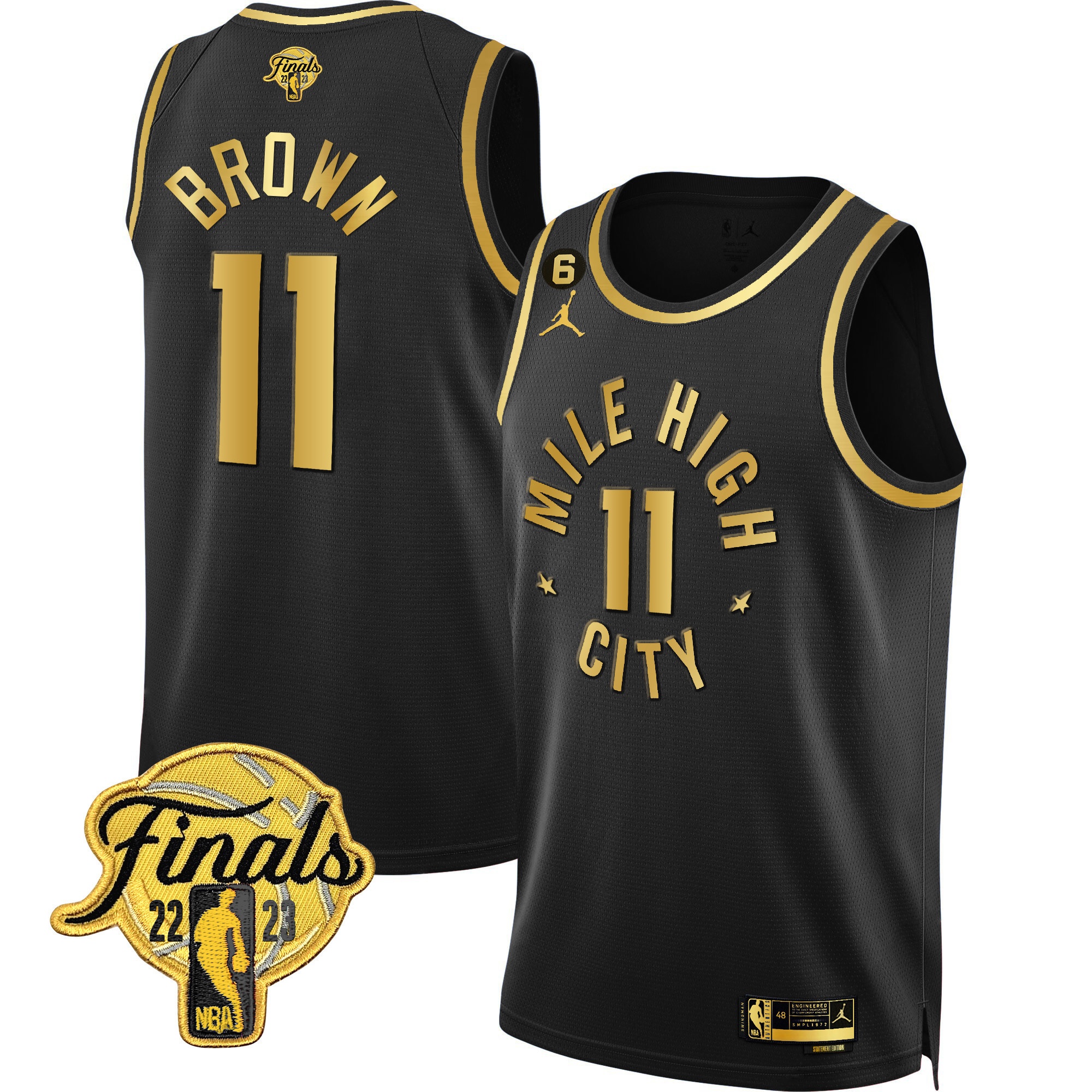Bruce Brown Men's Denver Nuggets 2023 Finals Patch Black & White Gold Statement Black Jersey - All Stitched