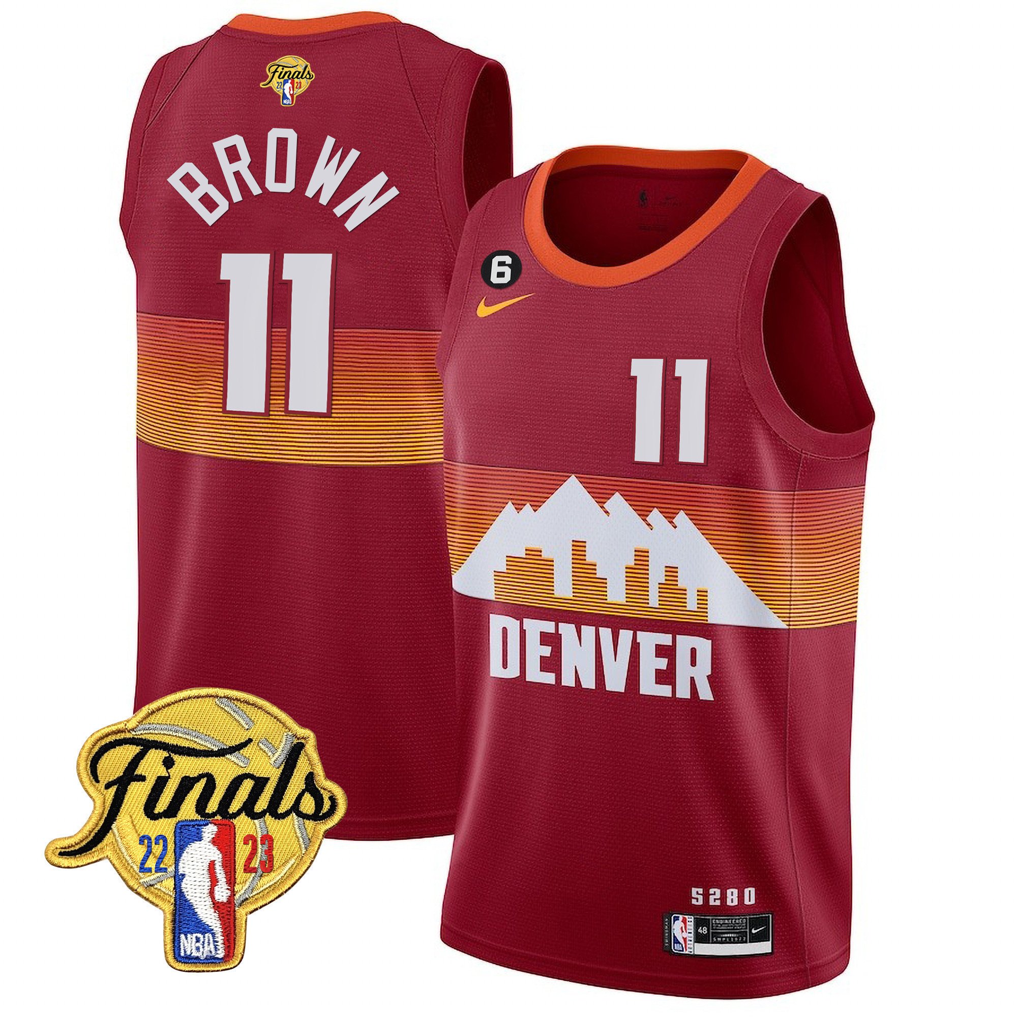 Bruce Brown Men's Denver Nuggets 2023 Finals Patch Collection V2 City Red Jersey - All Stitched