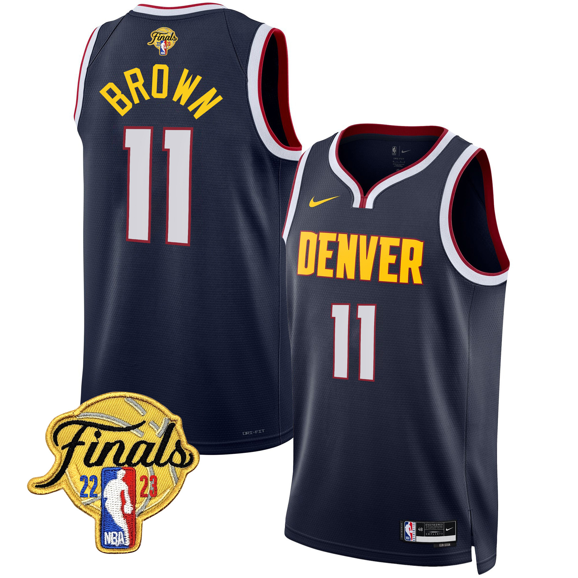 Bruce Brown Men's Denver Nuggets 2023 Finals Patch Collection V2 Icon Jersey - All Stitched