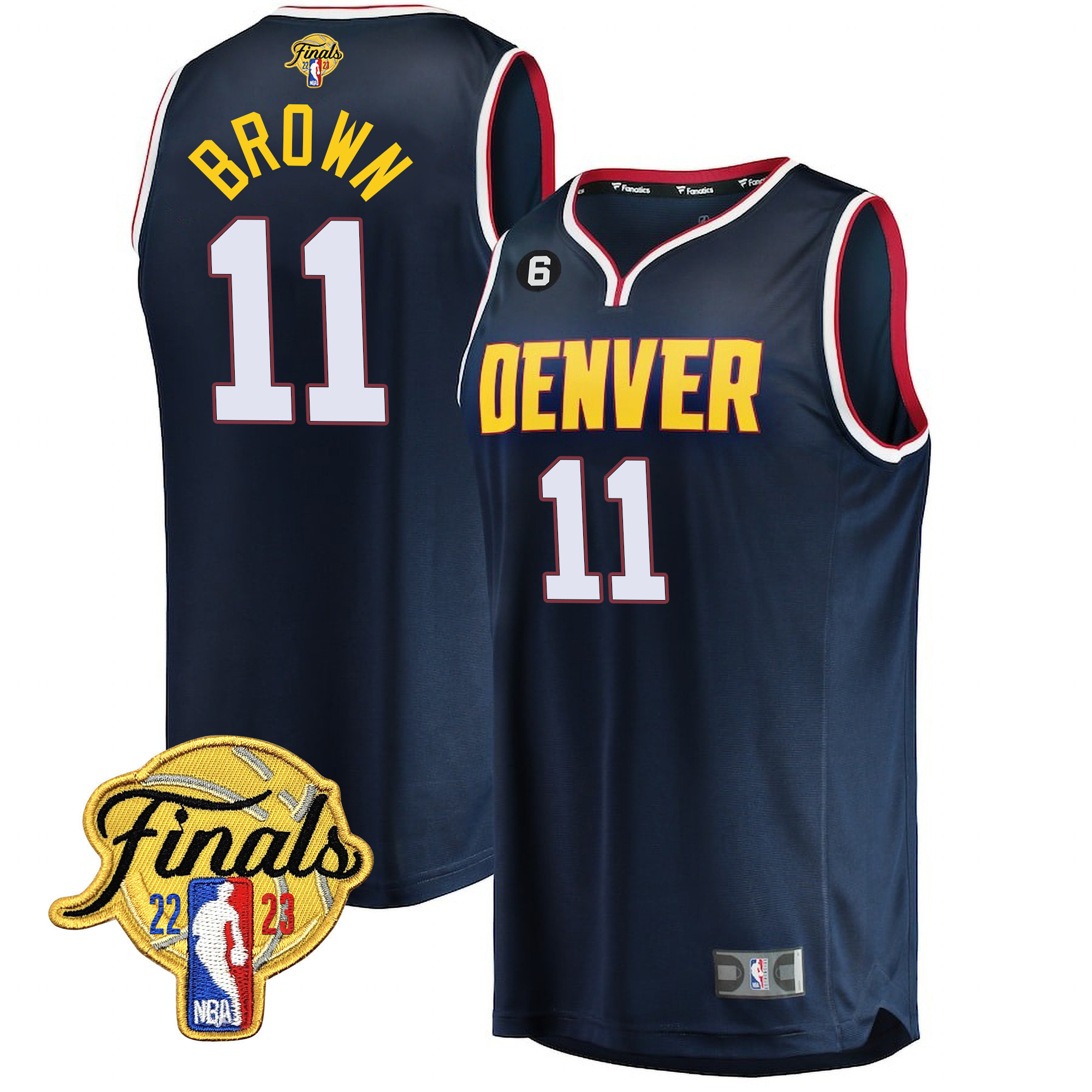 Bruce Brown Men's Denver Nuggets 2023 Finals Patch Collection V2 Icon Navy Jersey - All Stitched