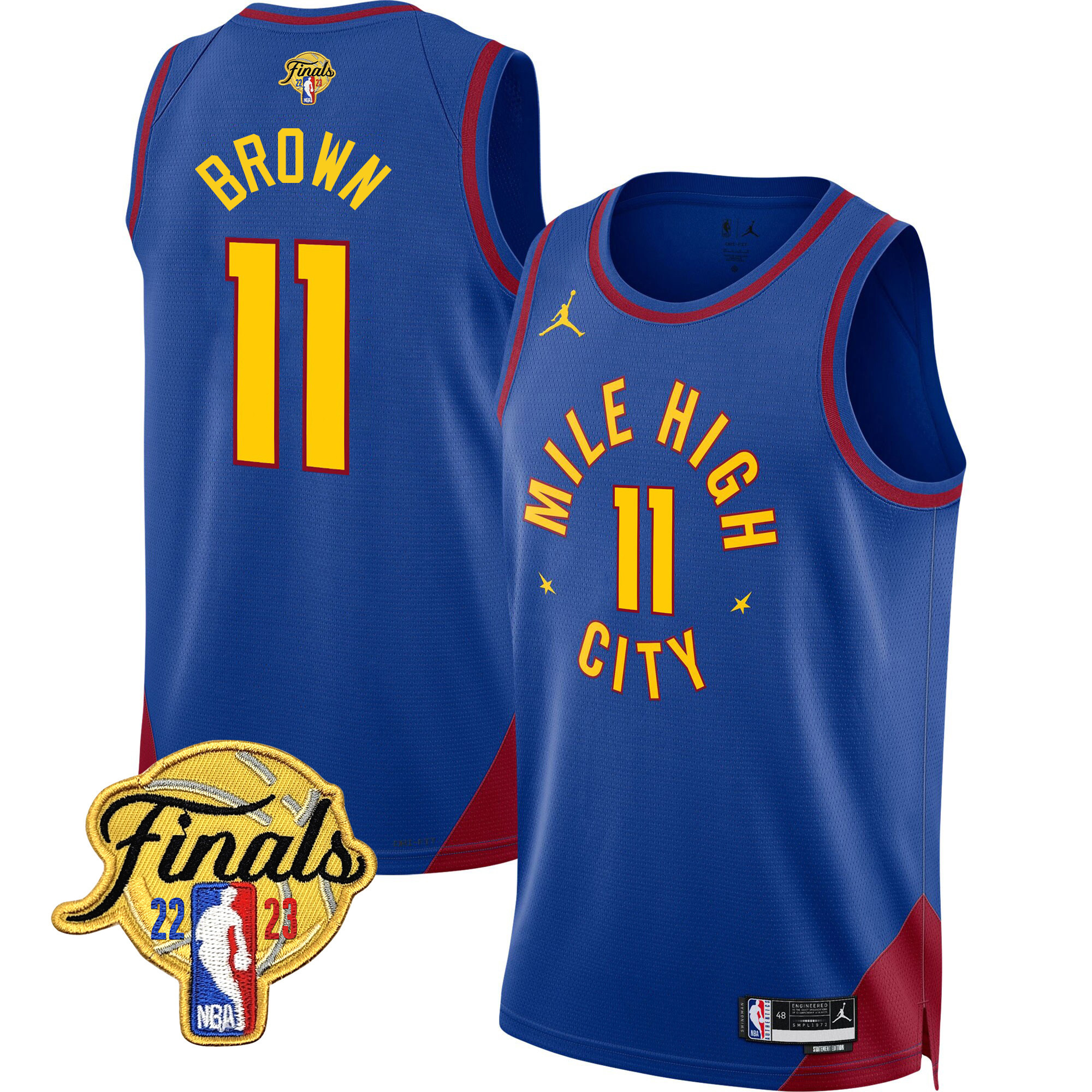 Bruce Brown Men's Denver Nuggets 2023 Finals Patch Collection V2 Statement Jersey - All Stitched
