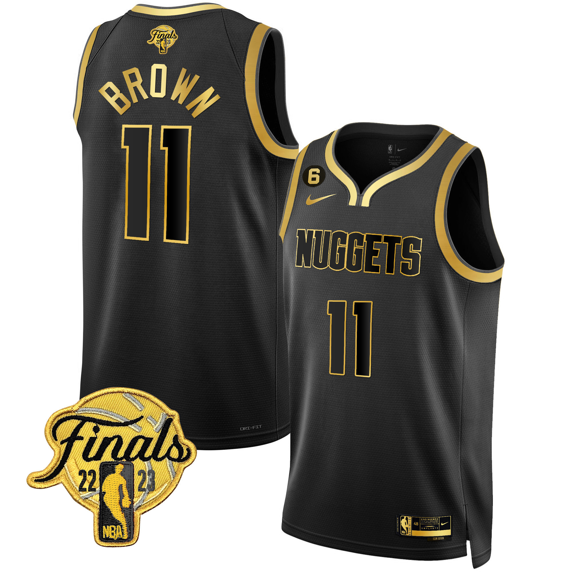 Bruce Brown Men's Denver Nuggets 2023 Finals Patch Gold Black Gold Jersey - All Stitched