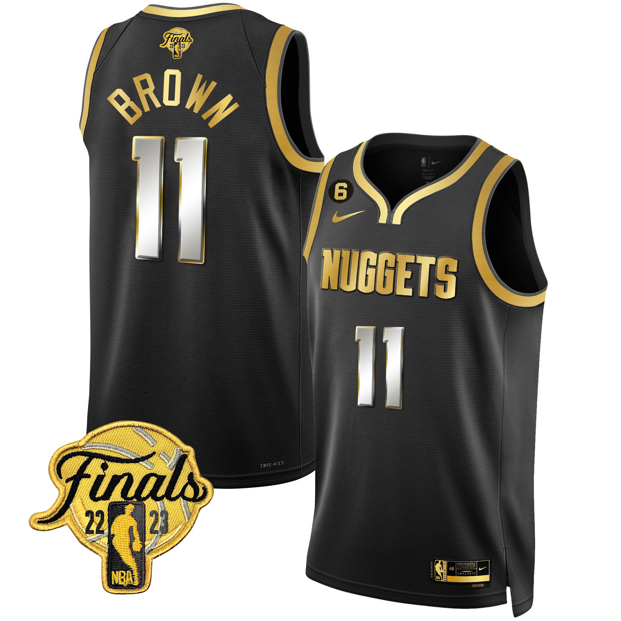 Bruce Brown Men's Denver Nuggets 2023 Finals Patch Gold Black Limited Jersey - All Stitched