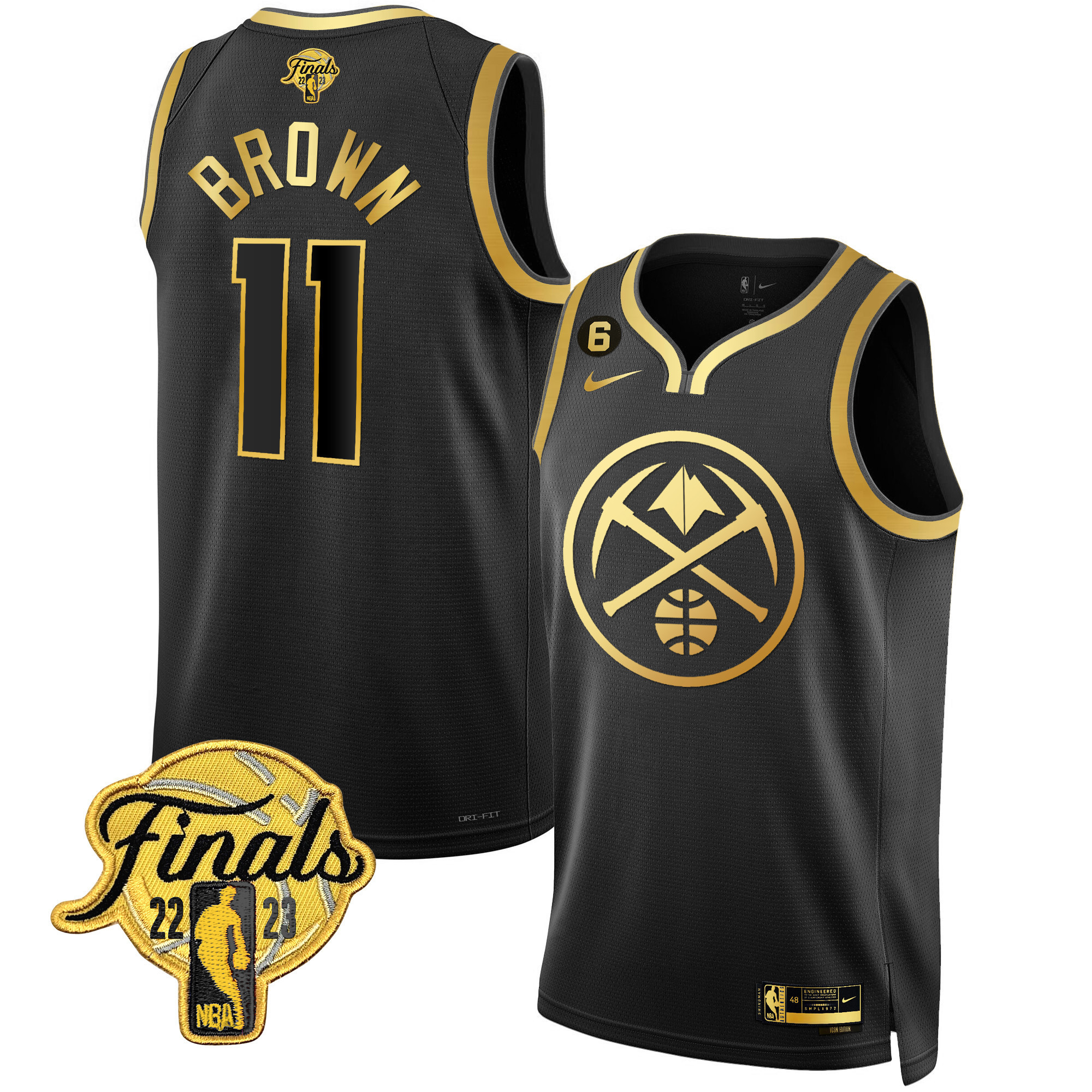 Bruce Brown Men's Denver Nuggets 2023 Finals Patch Gold Special Black Gold Jersey - All Stitched