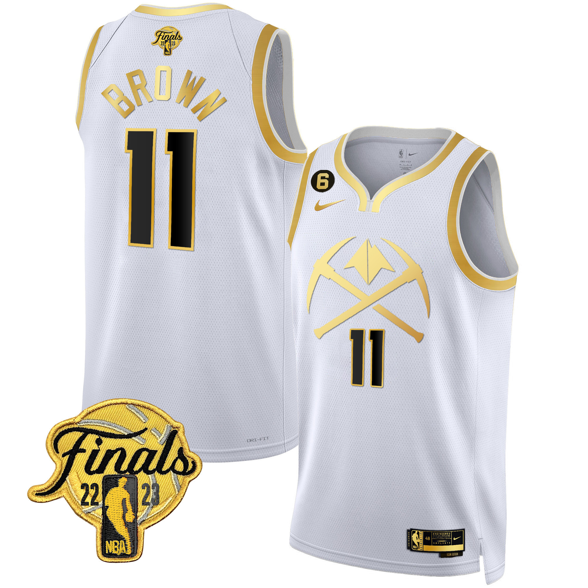 Bruce Brown Men's Denver Nuggets 2023 Finals Patch Gold Special V2 White Gold Jersey - All Stitched