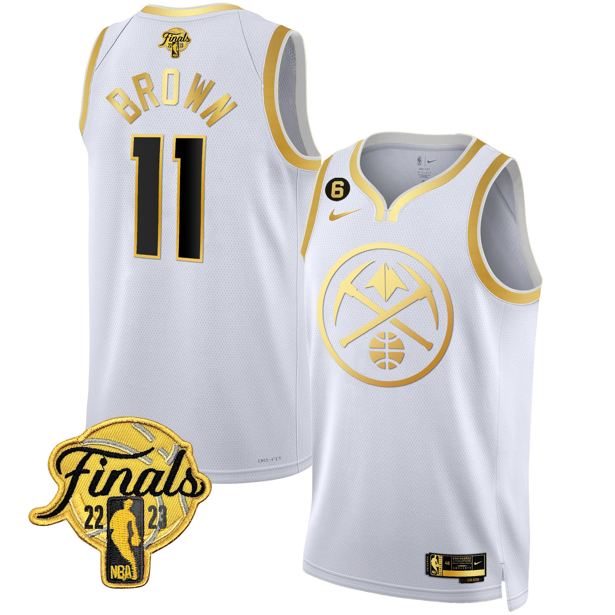 Bruce Brown Men's Denver Nuggets 2023 Finals Patch Gold Special White Gold Jersey - All Stitched