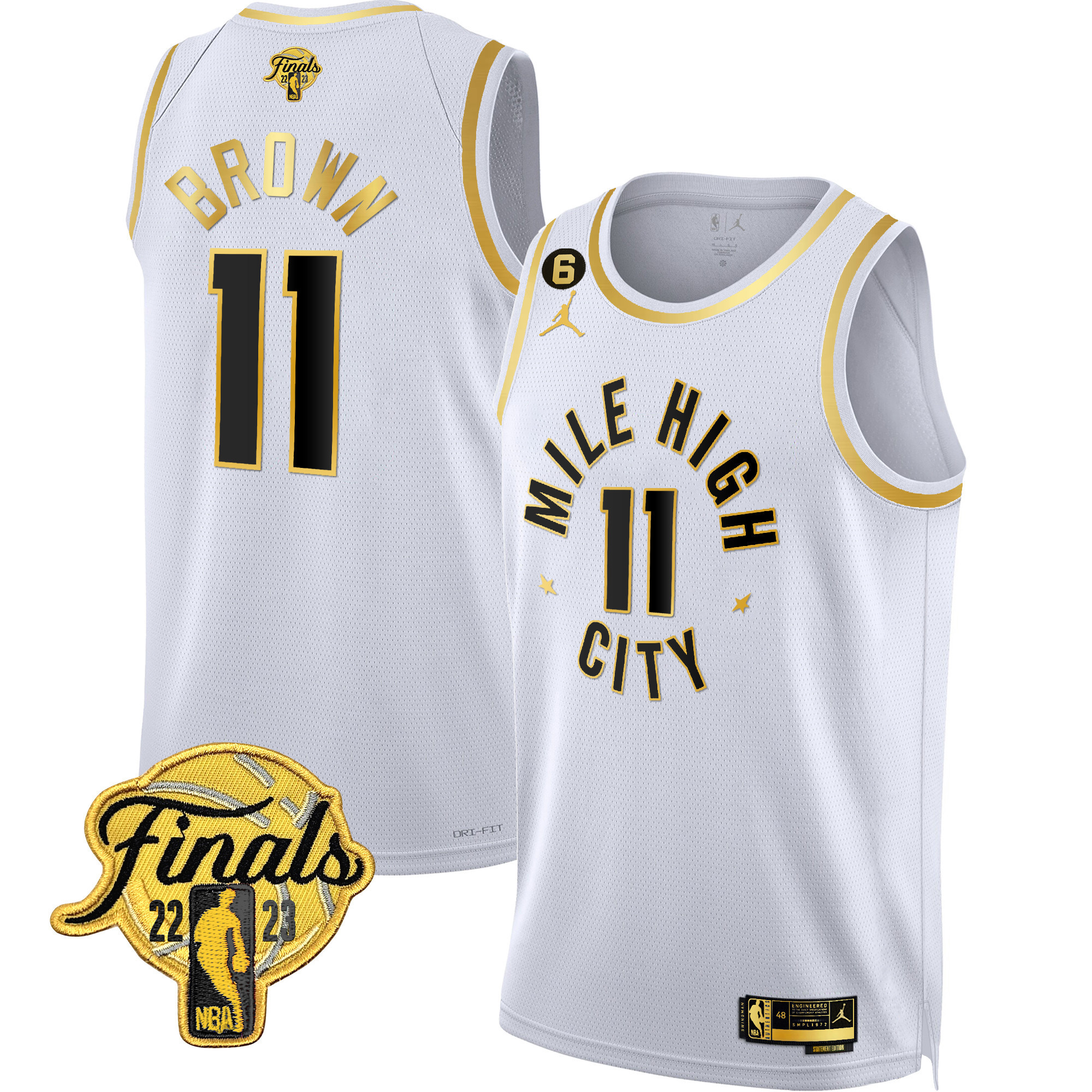 Bruce Brown Men's Denver Nuggets 2023 Finals Patch Gold Statement White Jersey - All Stitched