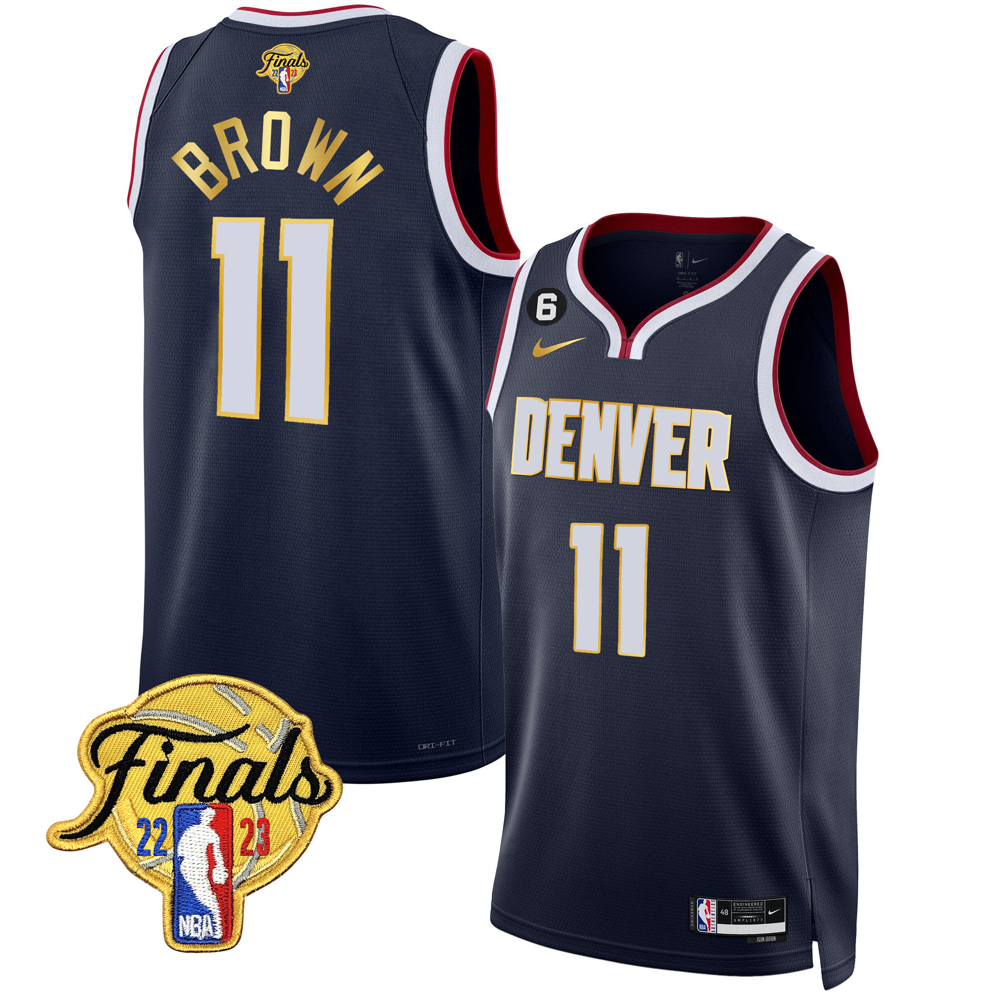 Bruce Brown Men's Denver Nuggets 2023 Finals Patch Gold Trim Icon Jersey - All Stitched