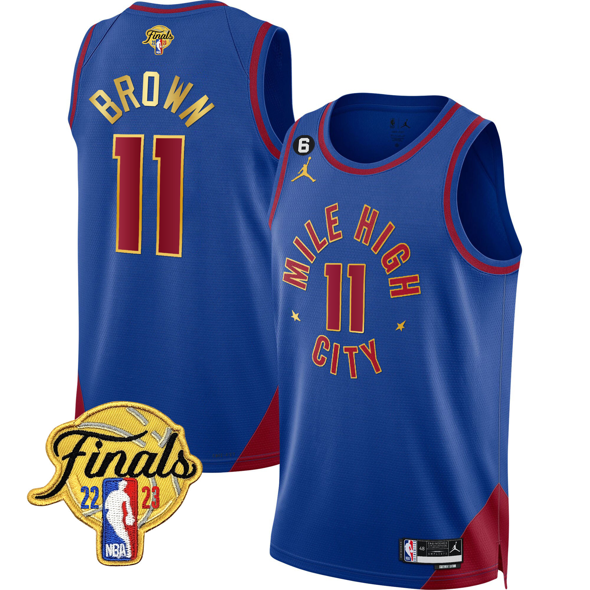 Bruce Brown Men's Denver Nuggets 2023 Finals Patch Gold Trim Statement V2 Jersey - All Stitched
