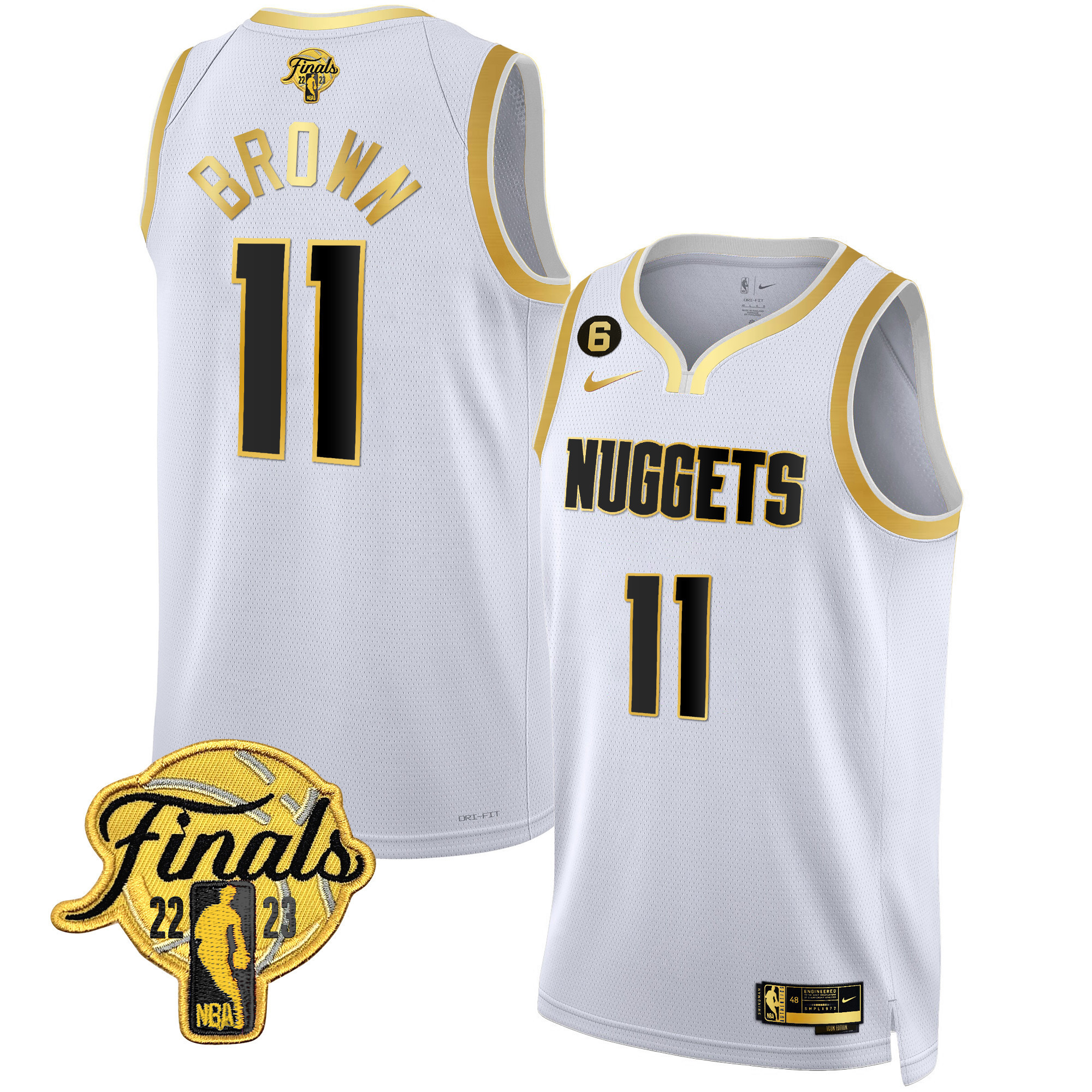 Bruce Brown Men's Denver Nuggets 2023 Finals Patch Gold White Gold Jersey - All Stitched