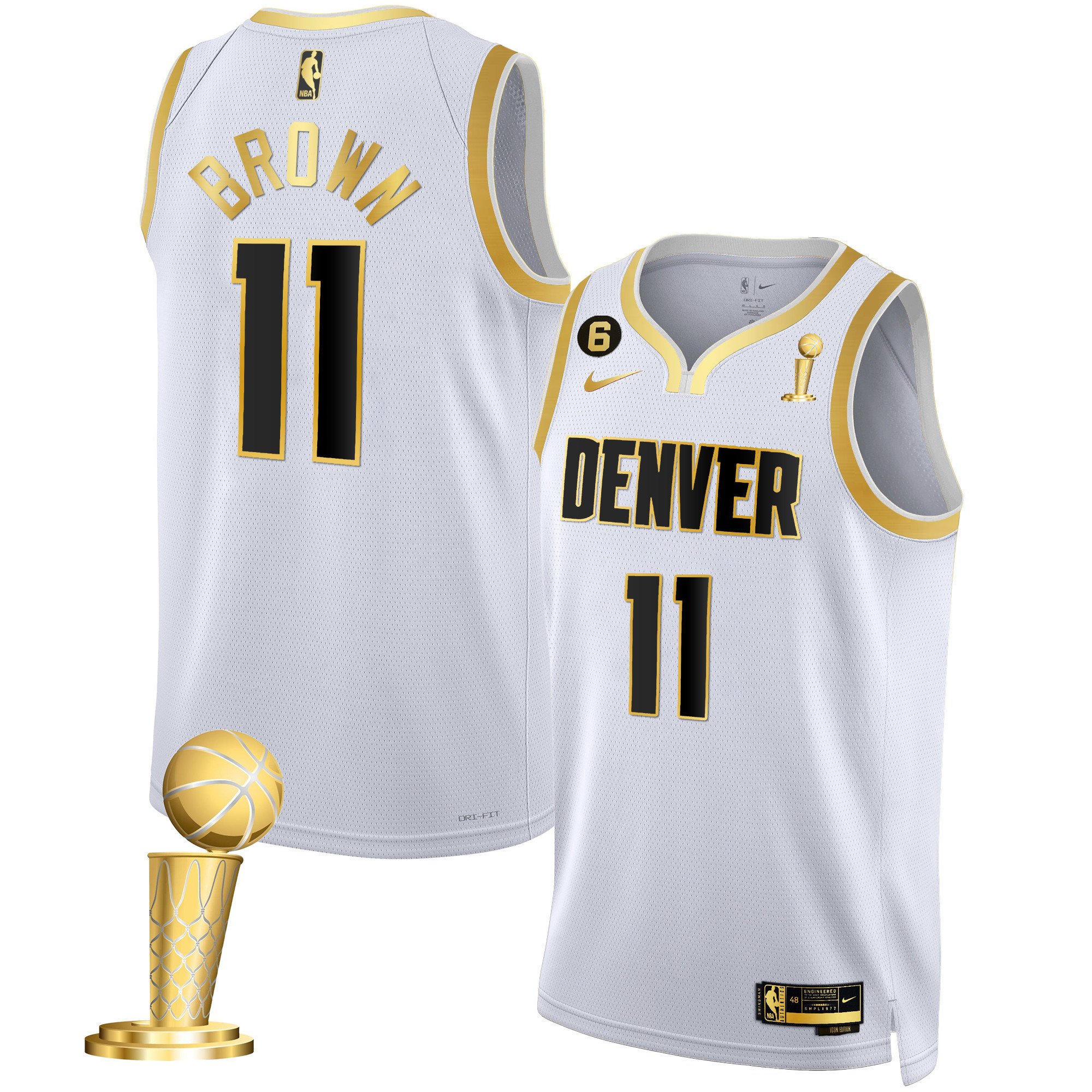 Bruce Brown Youth's Denver Nuggets 2023 Champions Collection White Gold Jersey - All Stitched