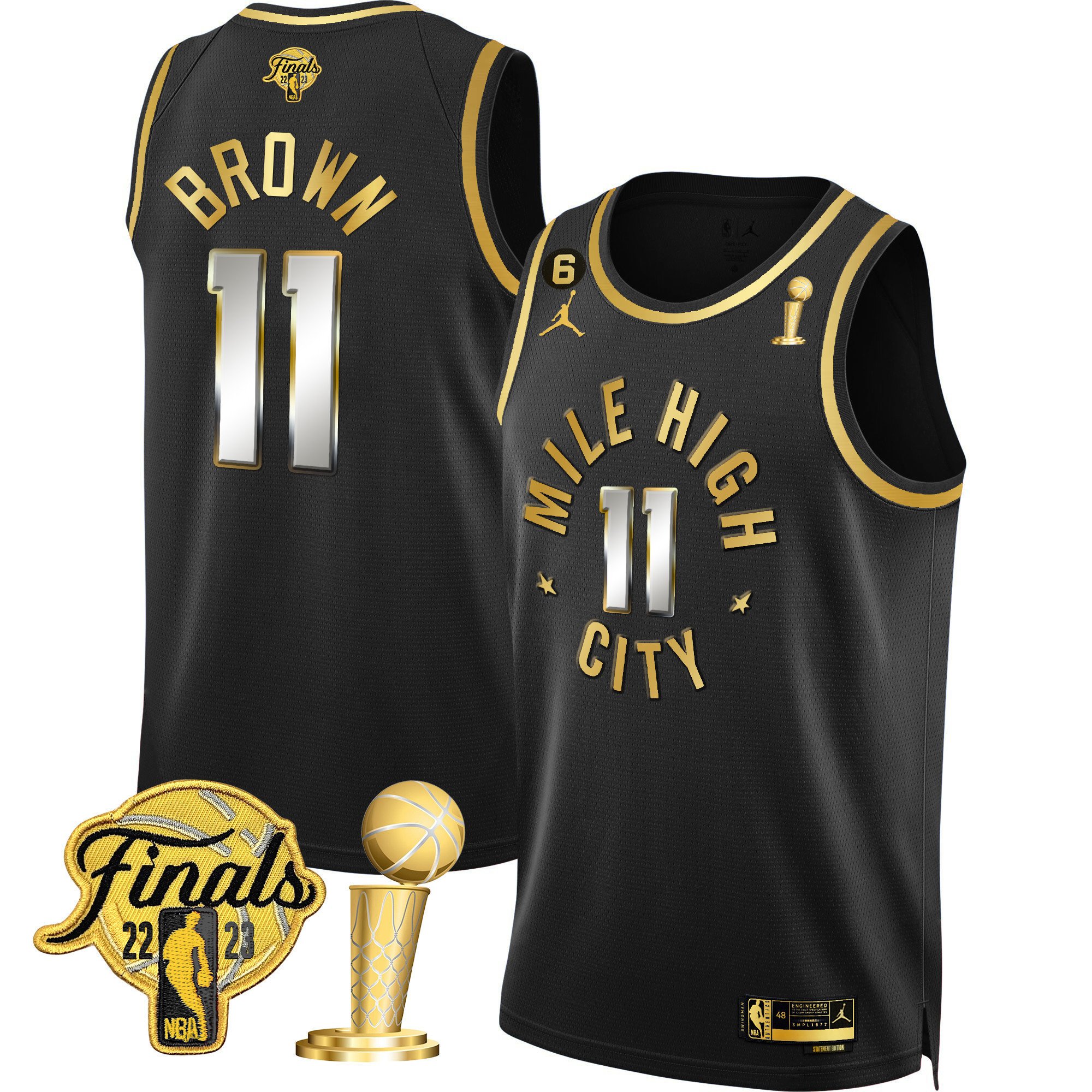 Bruce Brown Youth's Denver Nuggets 2023 Finals & Champions Patch Gold Statement Limited Jersey - All Stitched