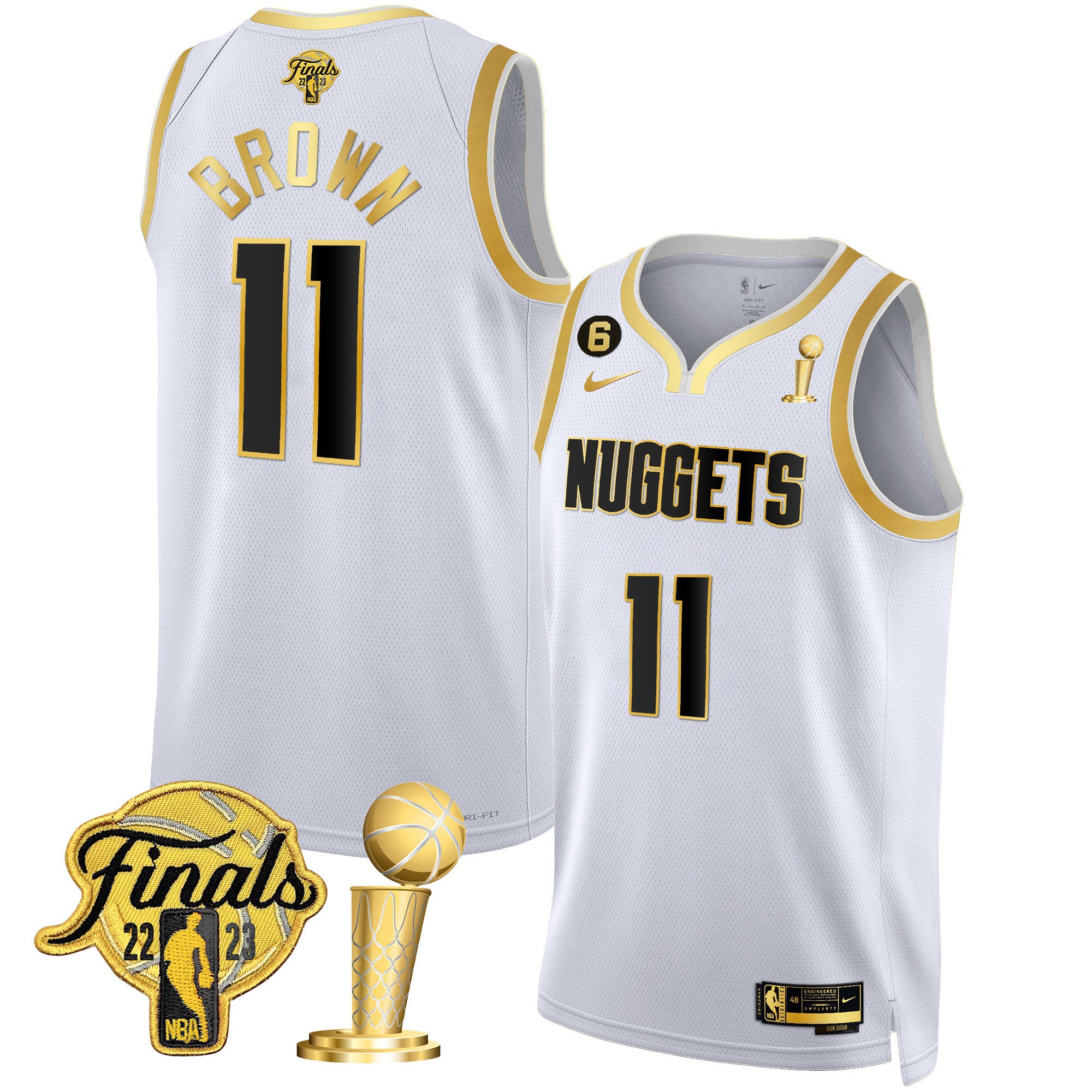 Bruce Brown Youth's Denver Nuggets 2023 Finals & Champions Patch Gold White Gold Jersey - All Stitched