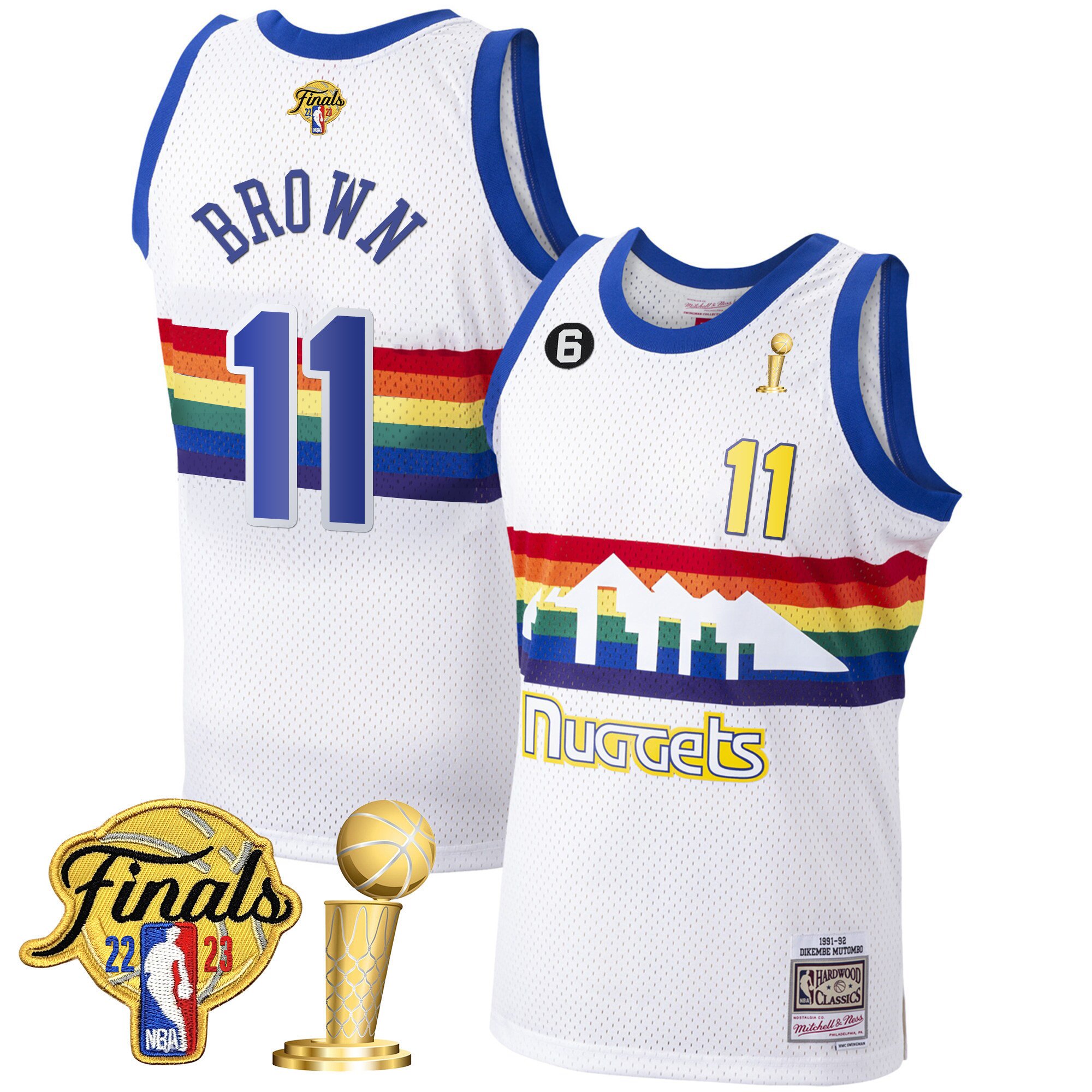 Bruce Brown Youth's Denver Nuggets 2023 Finals & Champions Patch White Classic Jersey - All Stitched