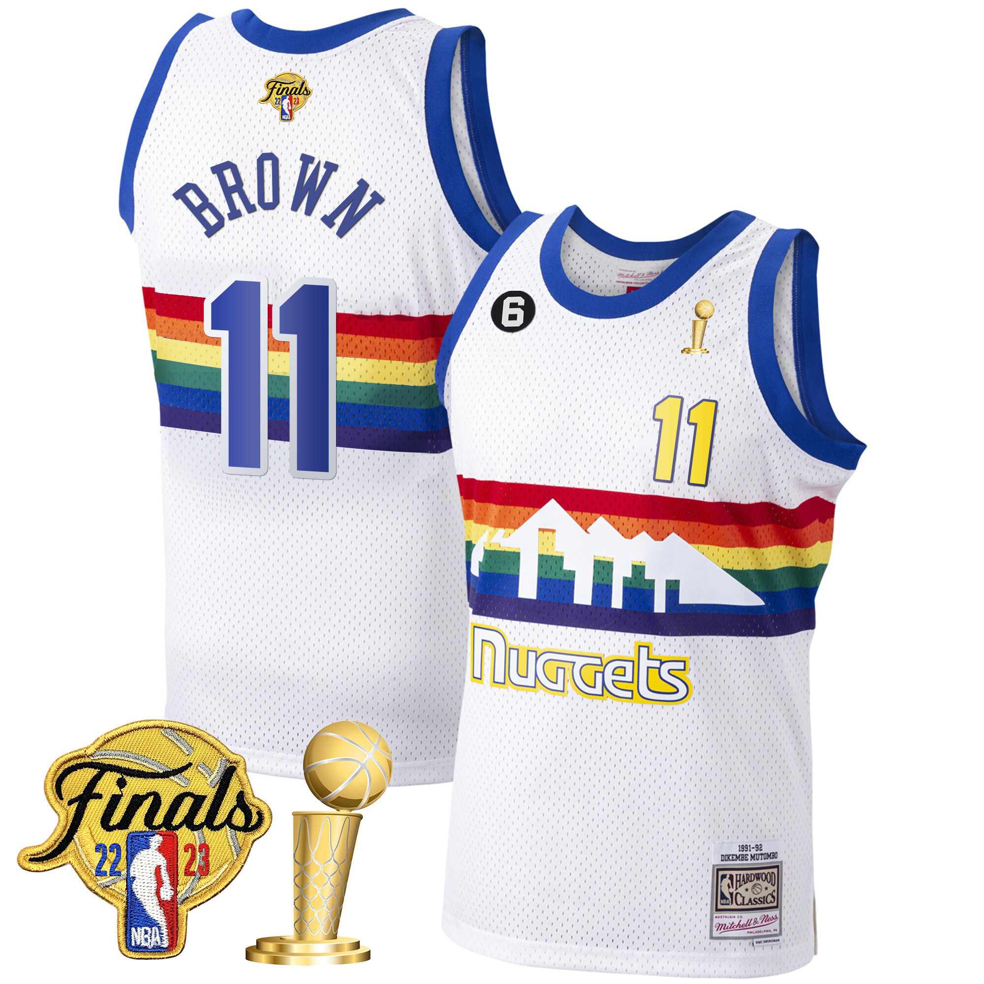 Bruce Brown Youth's Denver Nuggets 2023 Finals & Champions Patch White Classic Jersey - All Stitched