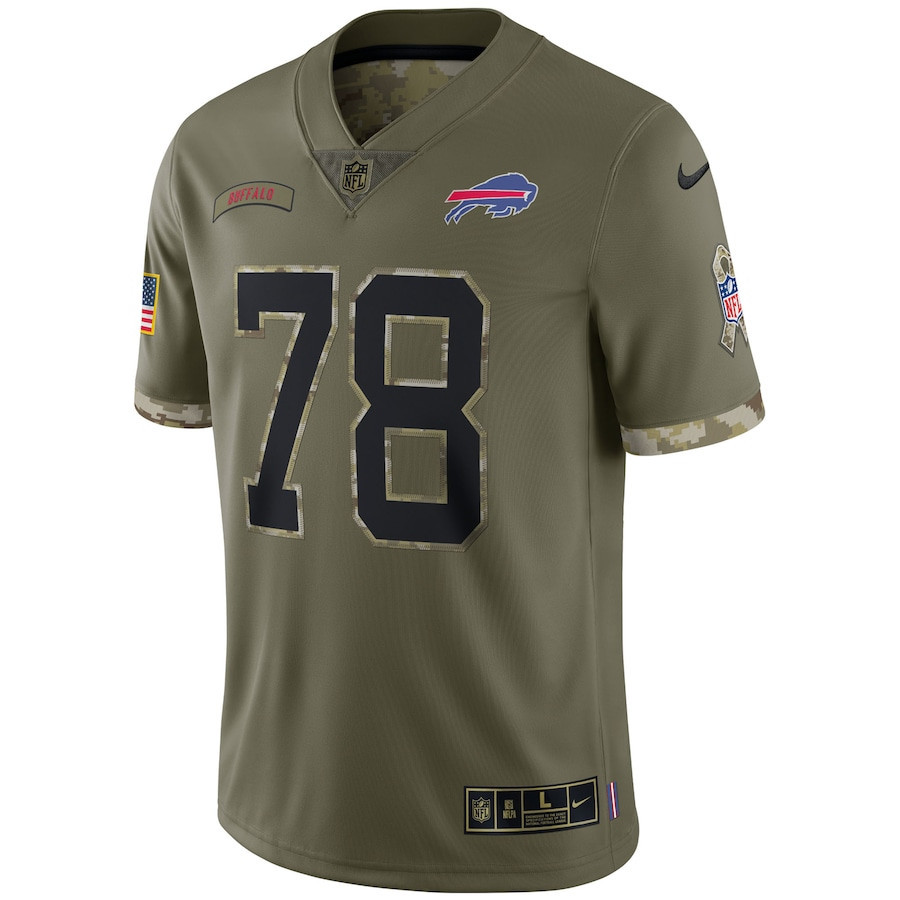 Bruce Smith Buffalo Bills 2022 Salute To Service Retired Player Limited Stitched Jersey – Olive