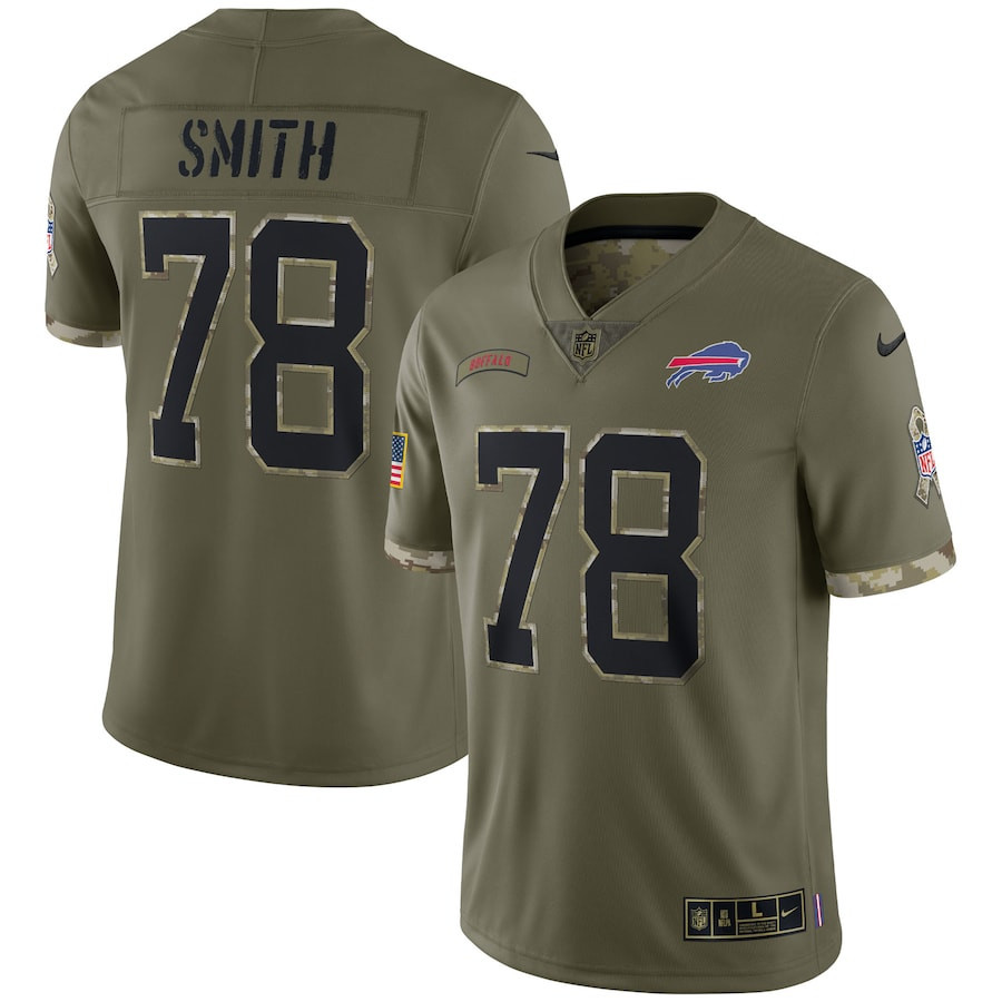 Bruce Smith Buffalo Bills 2022 Salute To Service Retired Player Limited Stitched Jersey – Olive