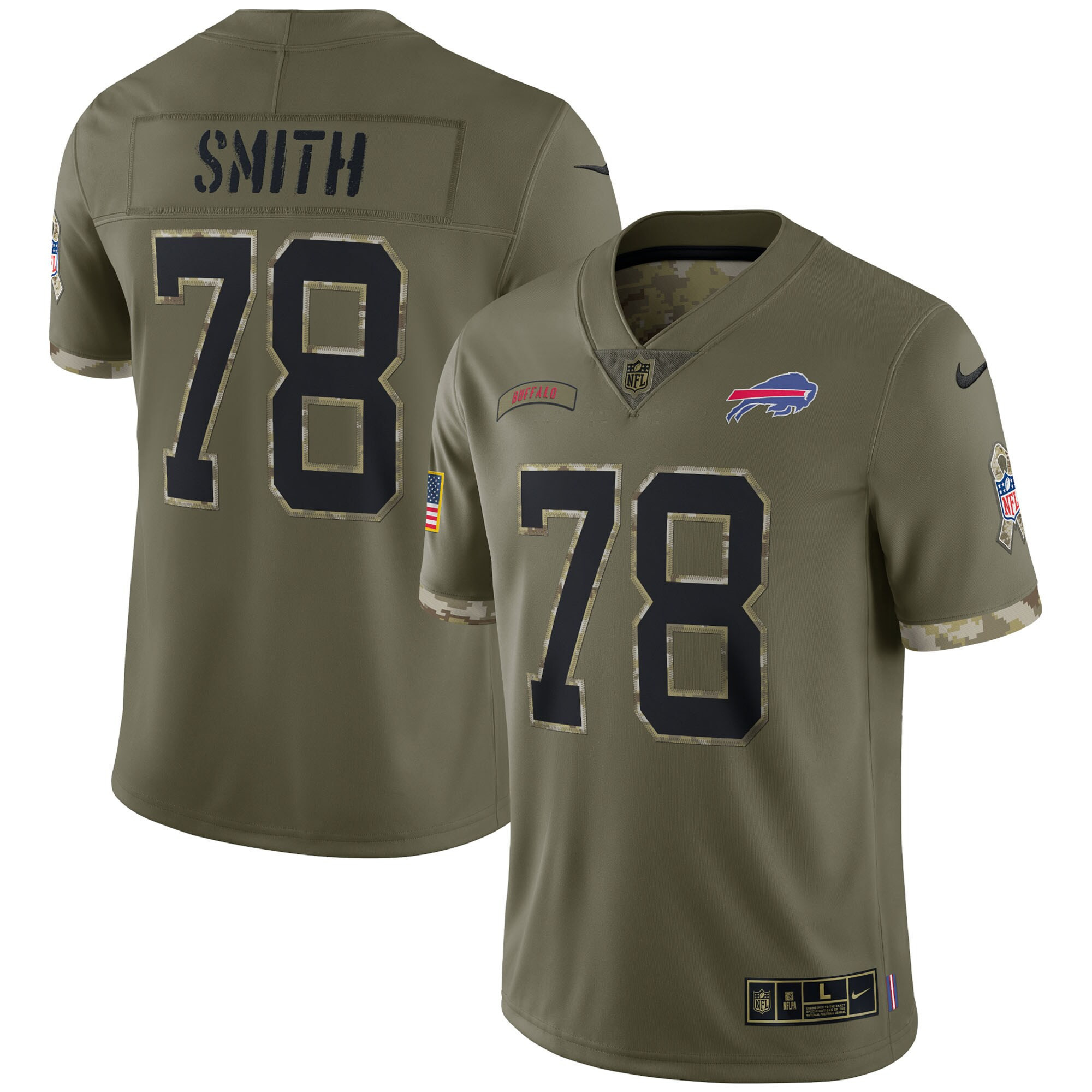 Bruce Smith Men's Buffalo Bills Salute To Service 2022 Limited - Olive Salute To Service Jersey - All Stitched 