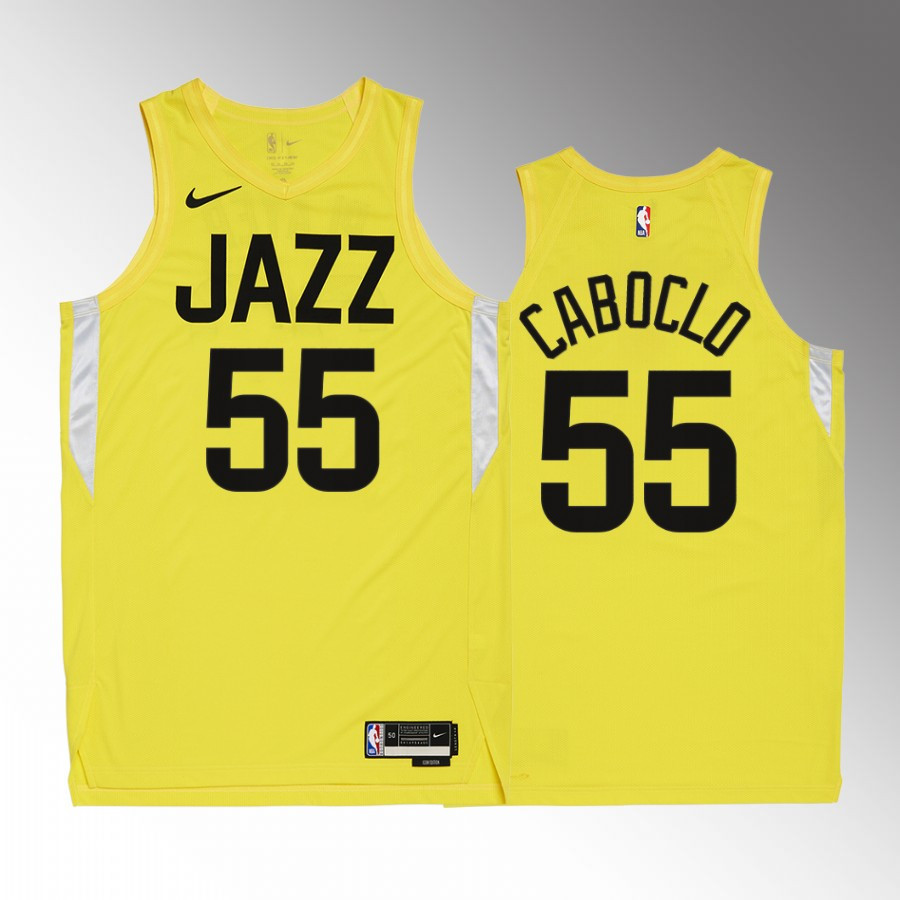 Bruno Caboclo 55 2022-23 Utah Jazz Yellow Icon Edition Stitched Jersey Remix