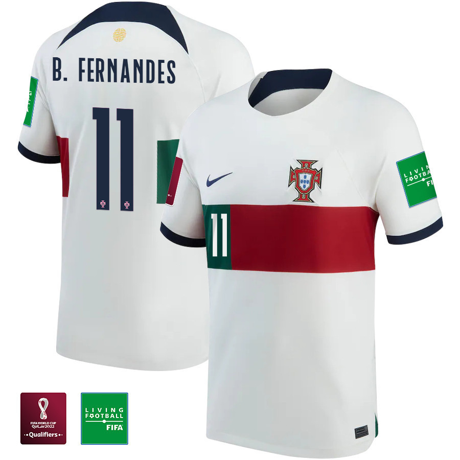 Bruno Fernandes 11 FIFA World Cup Qatar 2022 Patch Portugal National Team – Away  Soccer Jersey