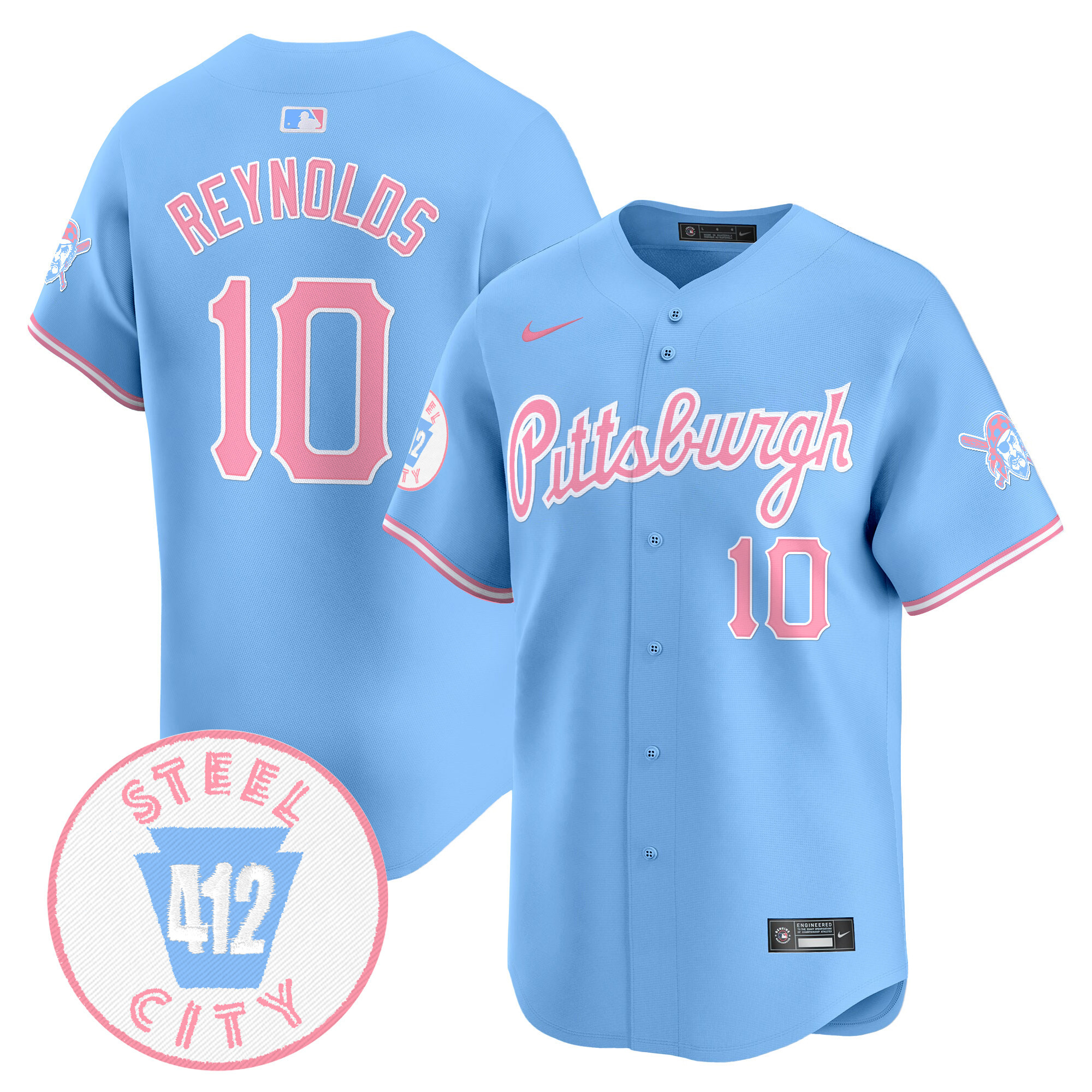 Bryan ReynoldsUnisex Pittsburgh Pirates Bubblegum Pink Vapor Premier Limited Light Blue Jersey - All Stitched