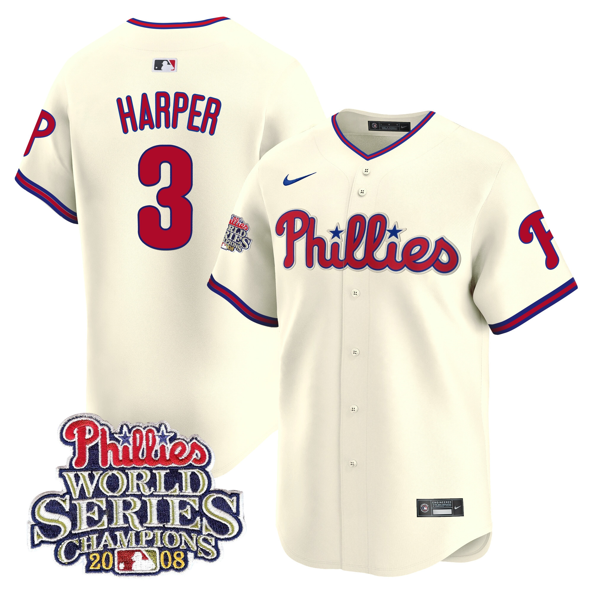 Bryce Harper Men's Philadelphia Phillies 2008 World Series Champions Patch Vapor Premier Limited Cream Jersey - All Stitched