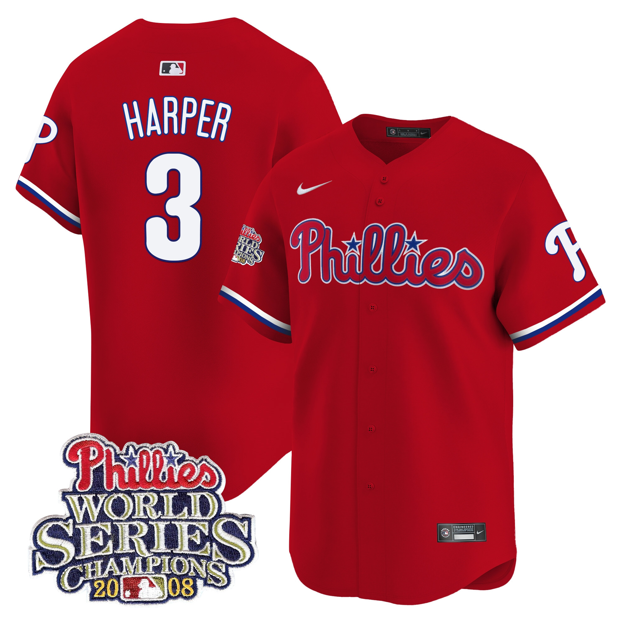 Bryce Harper Men's Philadelphia Phillies 2008 World Series Champions Patch Vapor Premier Limited Red Jersey - All Stitched