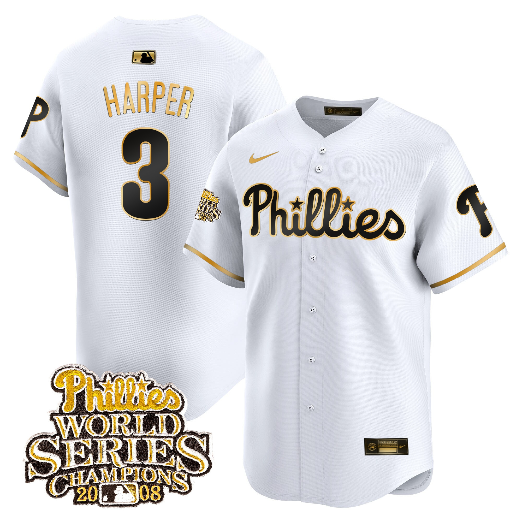 Bryce Harper Men's Philadelphia Phillies 2008 World Series Champions Patch Vapor Premier Limited White Jersey - All Stitched