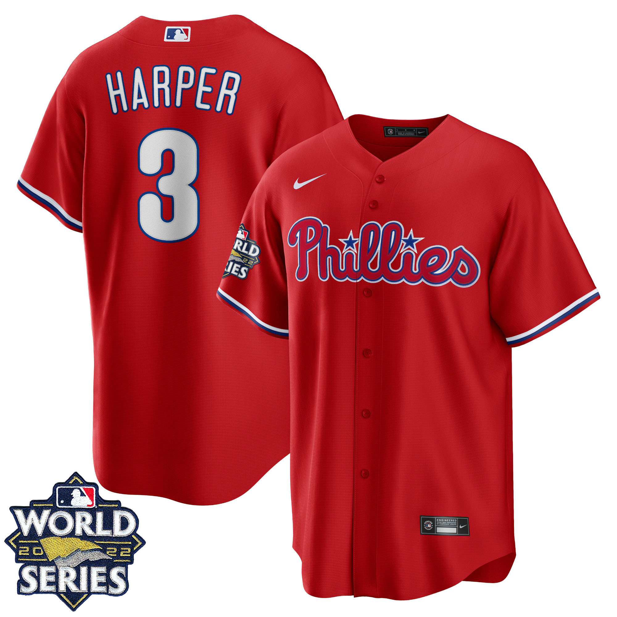 Bryce Harper Men's Philadelphia Phillies 2022 World Series Red Alternate Player Cool Base Jersey - All Stitched