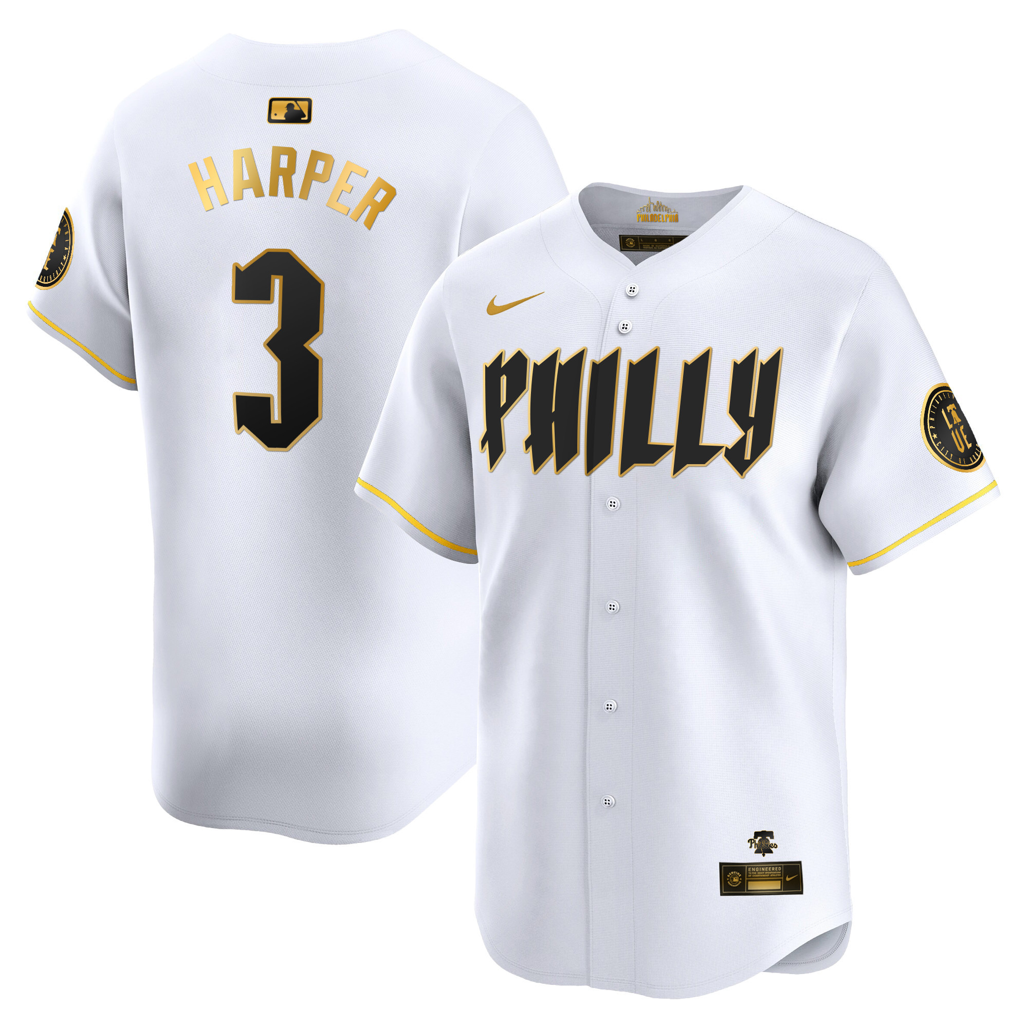 Bryce Harper Men's Philadelphia Phillies 2024 City Connect Vapor Premier Limited White Gold Jersey - All Stitched