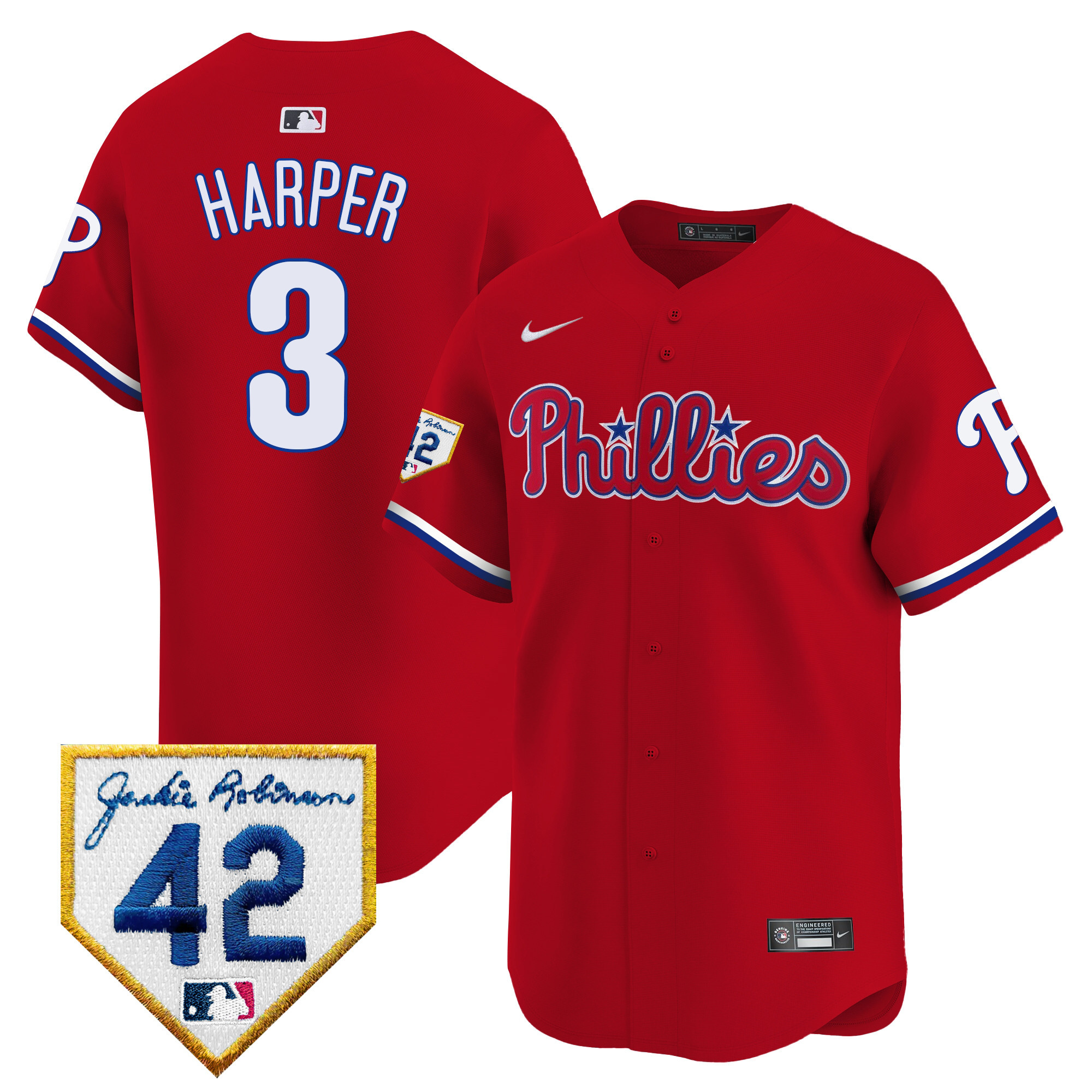 Bryce Harper Men's Philadelphia Phillies 2024 Jackie Robinson Patch Vapor Premier Limited Red Jersey - All Stitched