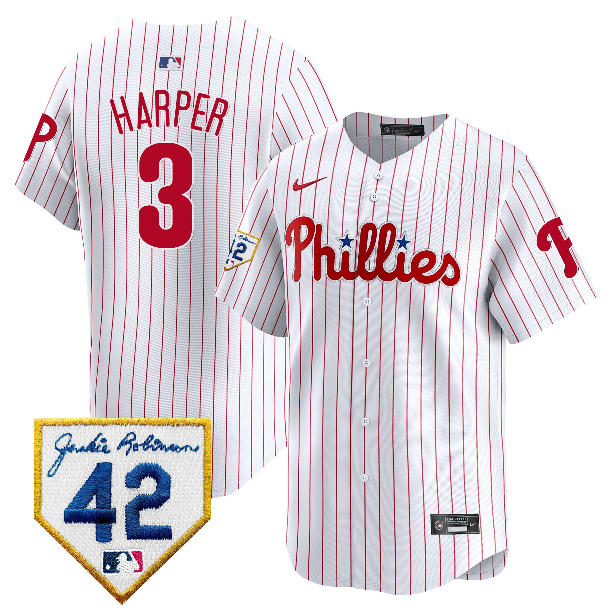 Bryce Harper Men's Philadelphia Phillies 2024 Jackie Robinson Patch Vapor Premier Limited White Jersey - All Stitched