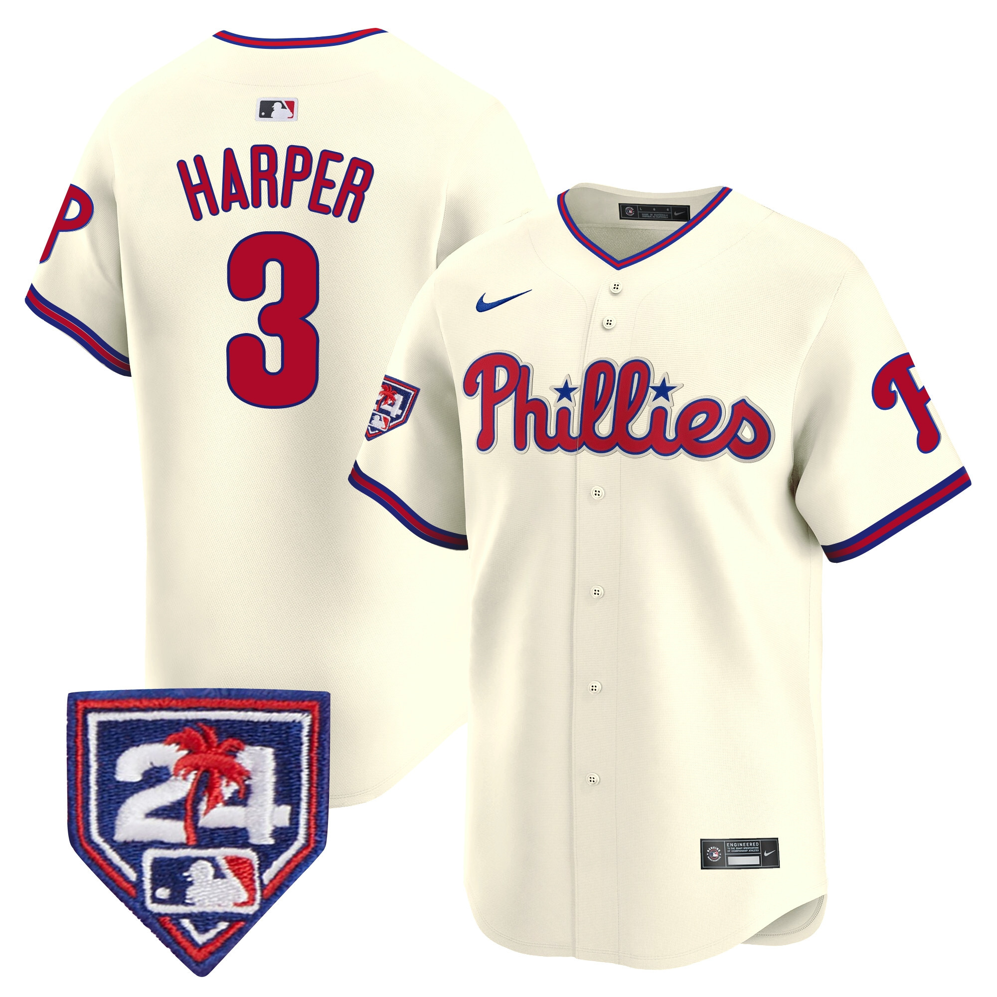 Bryce Harper Men's Philadelphia Phillies 2024 Spring Training Patch Vapor Premier Limited Cream Jersey - All Stitched