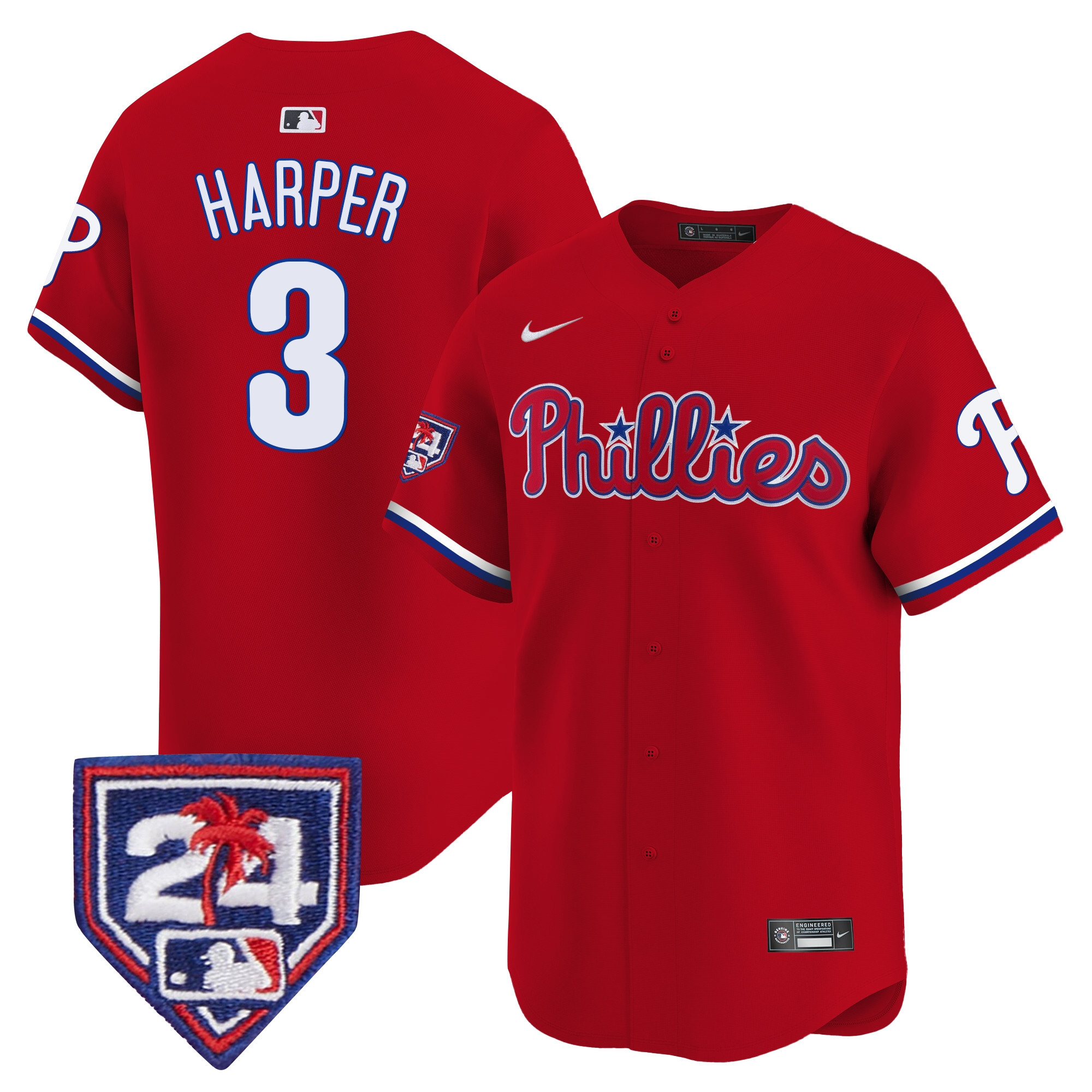 Bryce Harper Men's Philadelphia Phillies 2024 Spring Training Patch Vapor Premier Limited Red Jersey - All Stitched