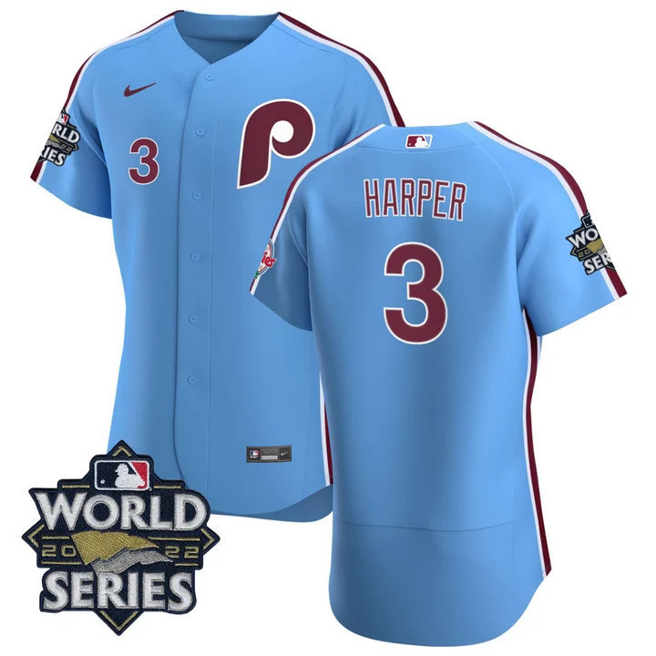 Bryce Harper Men's Philadelphia Phillies Cooperstown 2022 World Series Patch Flex Base Jersey - All Stitched