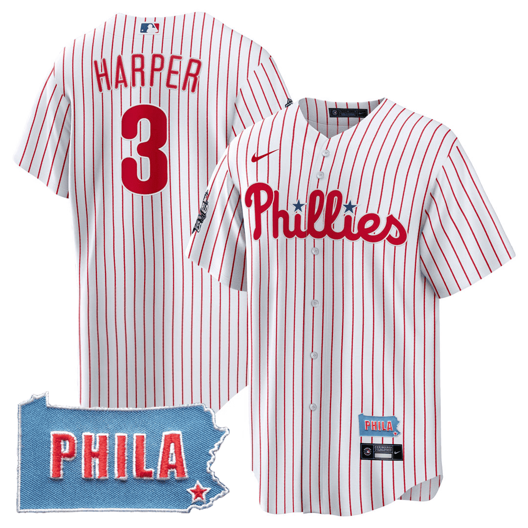 Bryce Harper Men's Philadelphia Phillies PHILA PA State Patch White Jersey - All Stitched