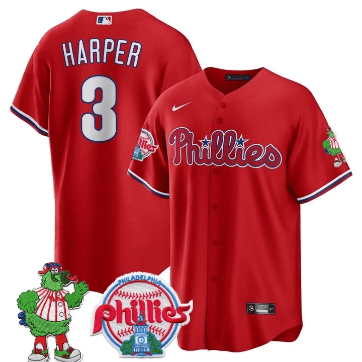 Bryce Harper Men's Philadelphia Phillies Phillie Phanatic Patch Cool Base Red Jersey - All Stitched