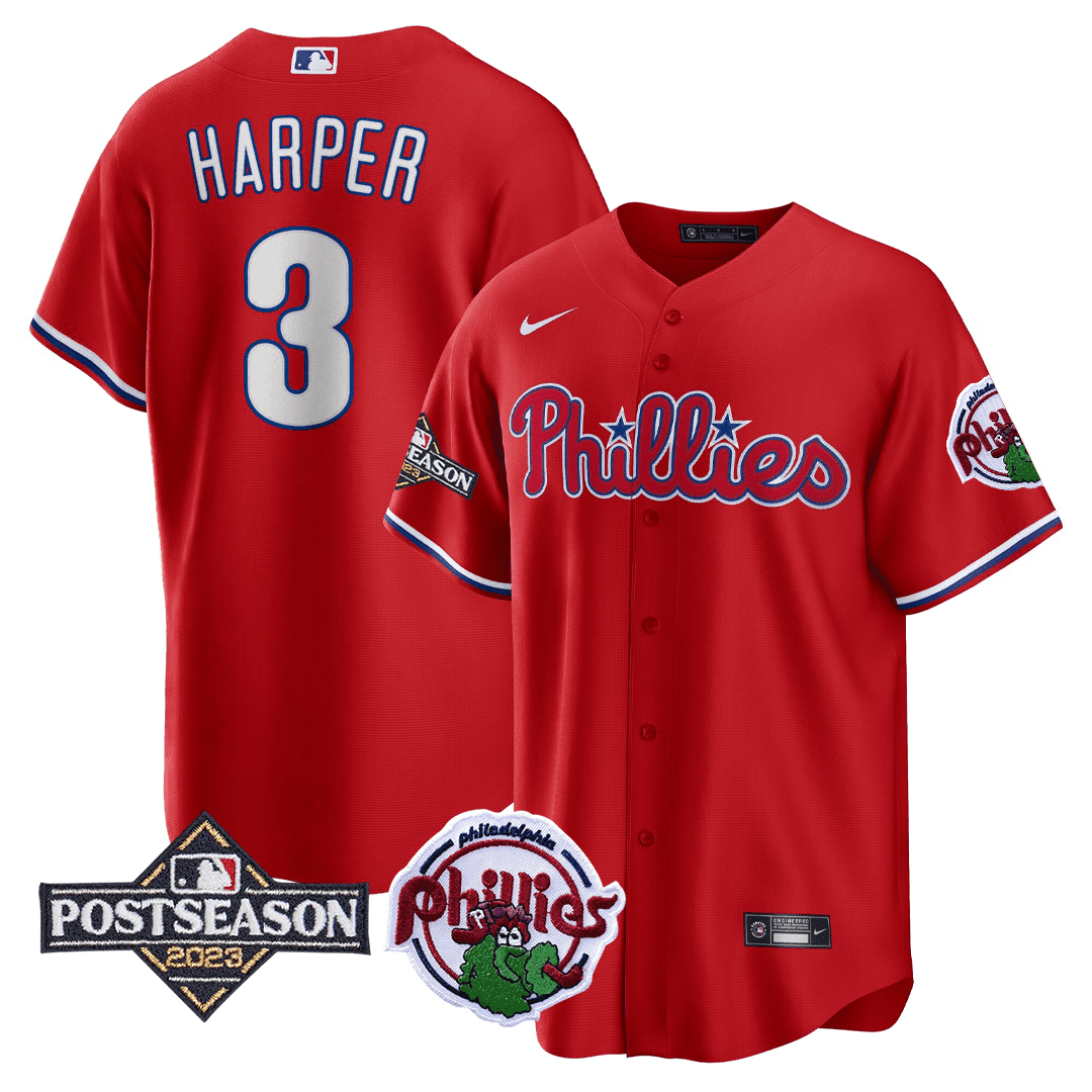 Bryce Harper Philadelphia Phillies 2023 Postseason Patch Cool Red Jersey - All Stitched