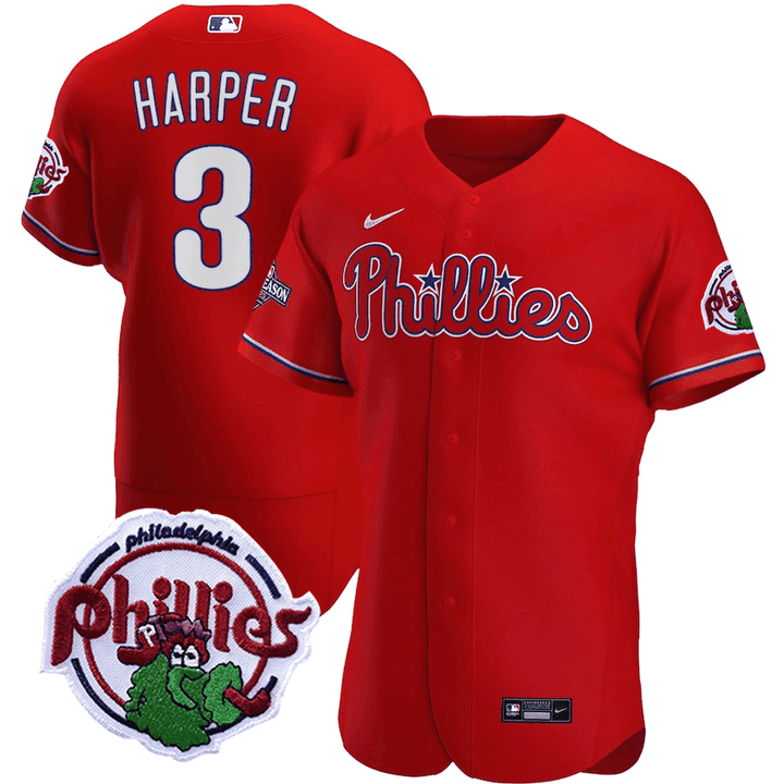 Bryce Harper Philadelphia Phillies 2023 Postseason Patch Flex Red Jersey - All Stitched