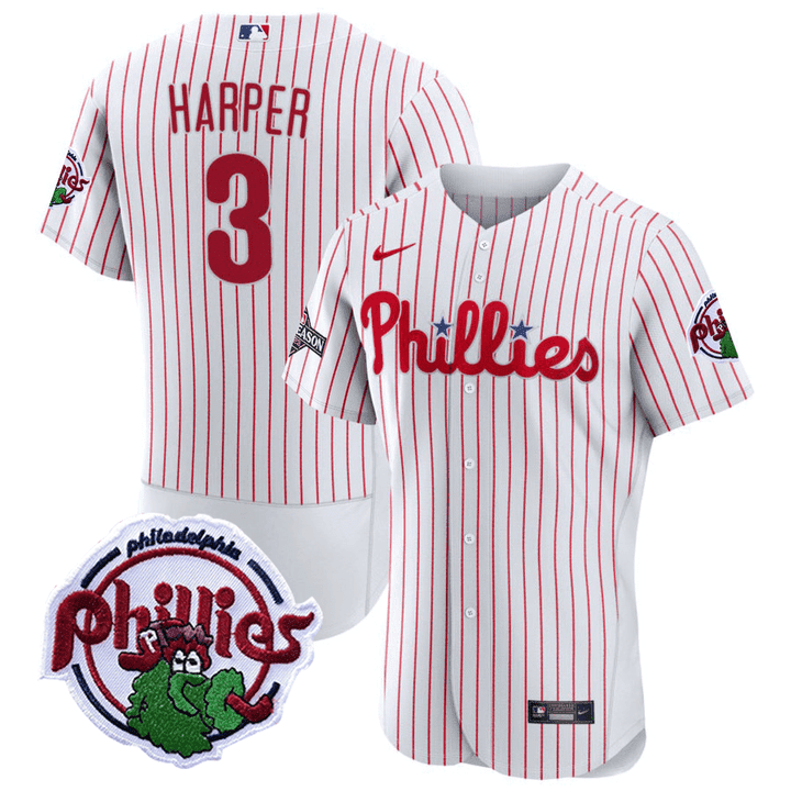 Bryce Harper Philadelphia Phillies 2023 Postseason Patch Flex White Jersey - All Stitched