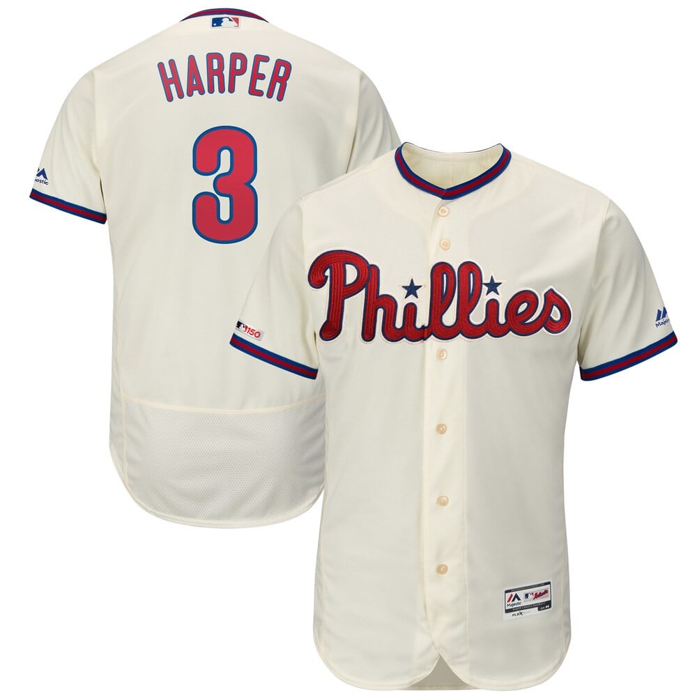 Bryce Harper Philadelphia Phillies Majestic Alternate Flex Base Collection Player Stitched Jersey – Cream