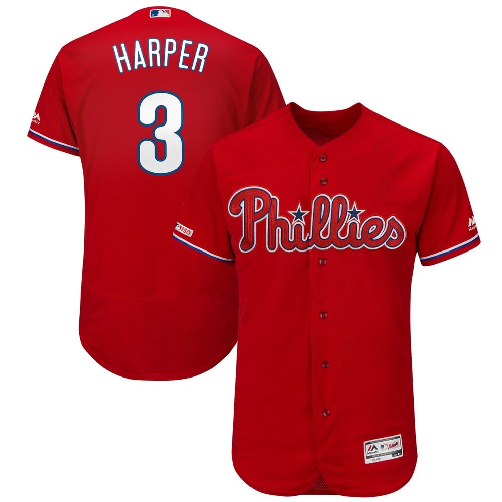 Bryce Harper Philadelphia Phillies Majestic Alternate Flex Base Collection Player Stitched Jersey – Scarlet