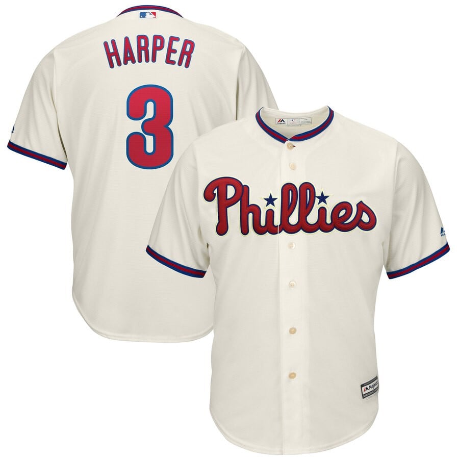 Bryce Harper Philadelphia Phillies Majestic Alternate Official Cool Base Player Stitched Jersey – Cream
