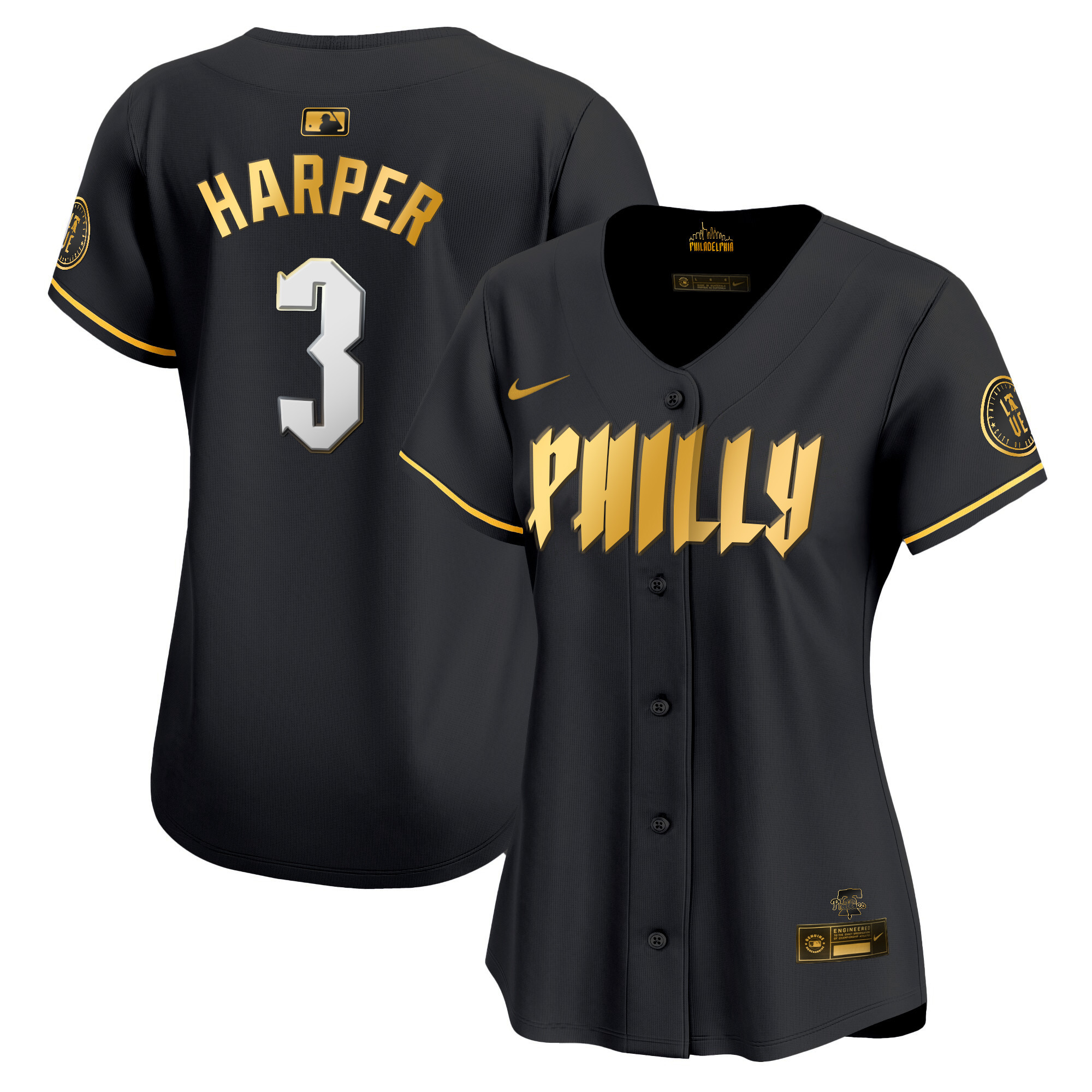 Bryce Harper Women's Philadelphia Phillies 2024 City Connect Vapor Premier Limited Black Gold Jersey - All Stitched